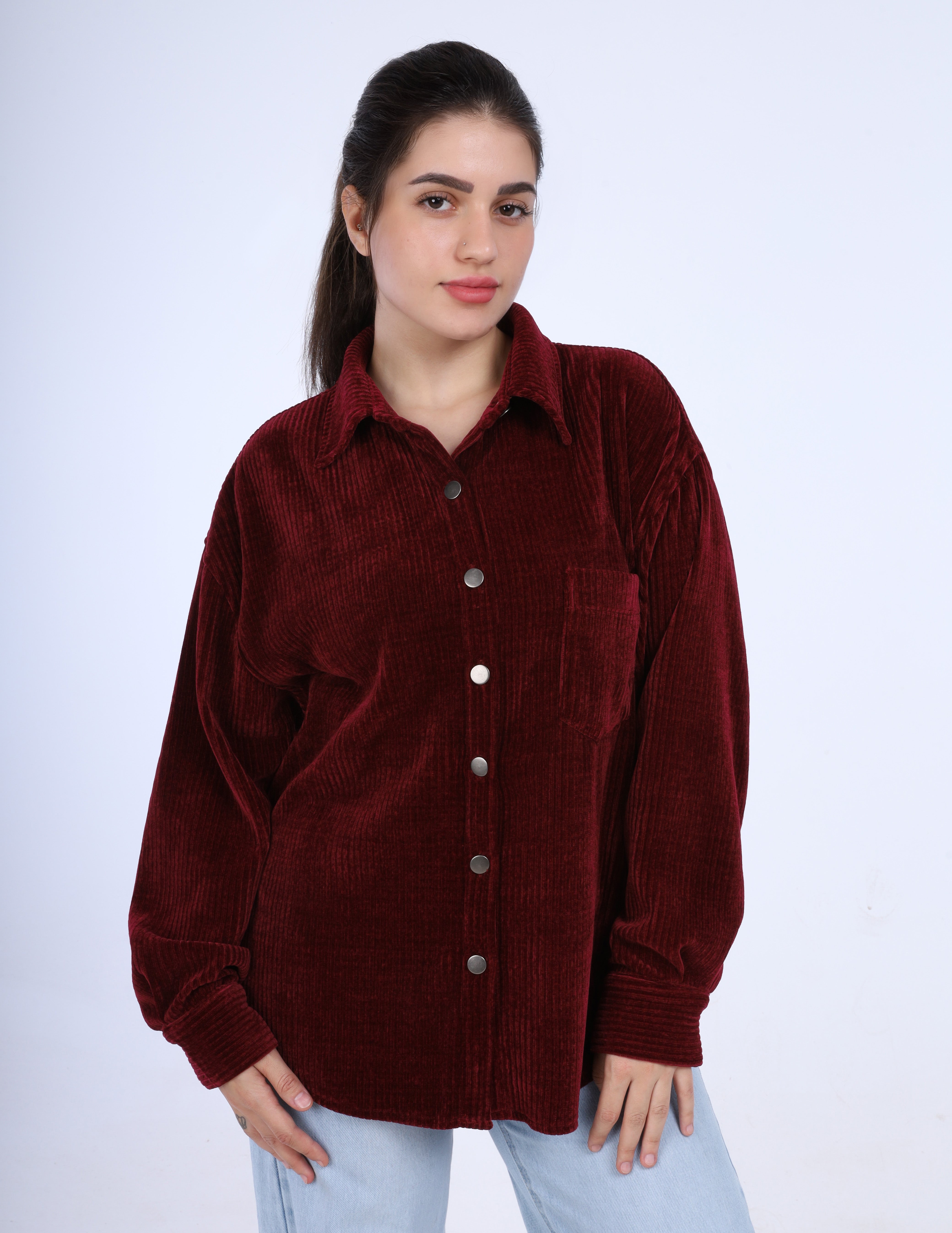 Casual pleated velvet shirt w169230004