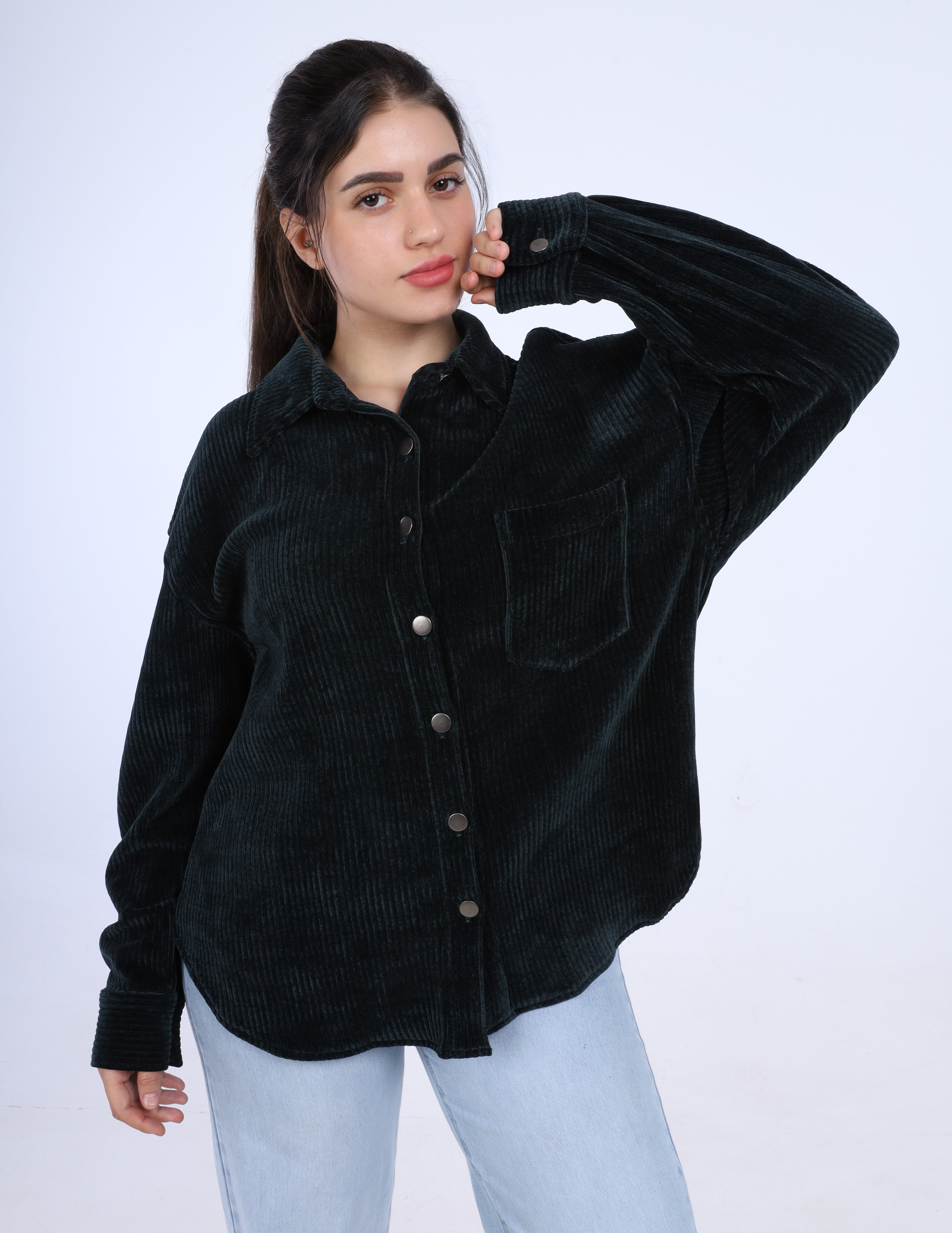Casual pleated velvet shirt w169230004