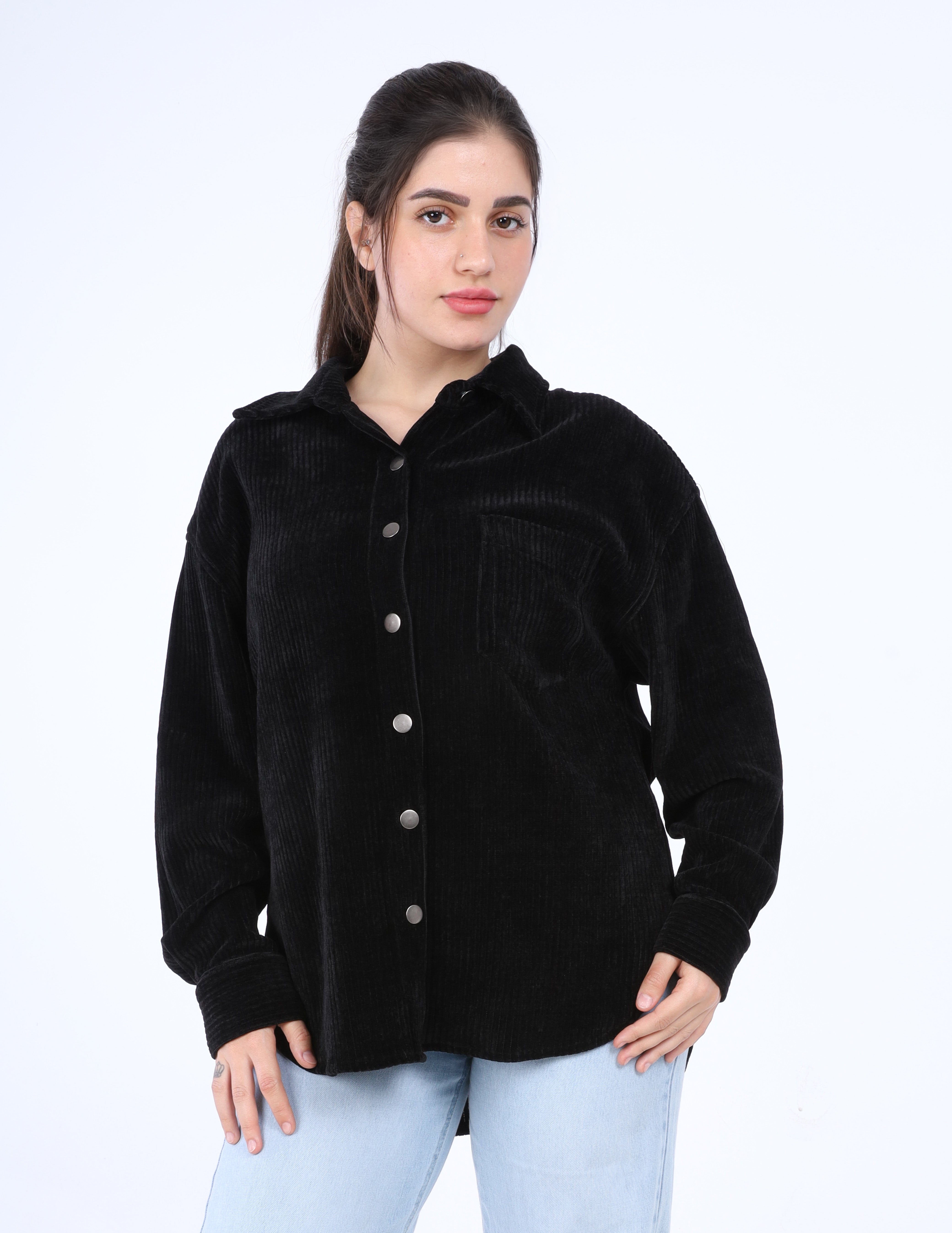 Casual pleated velvet shirt w169230004