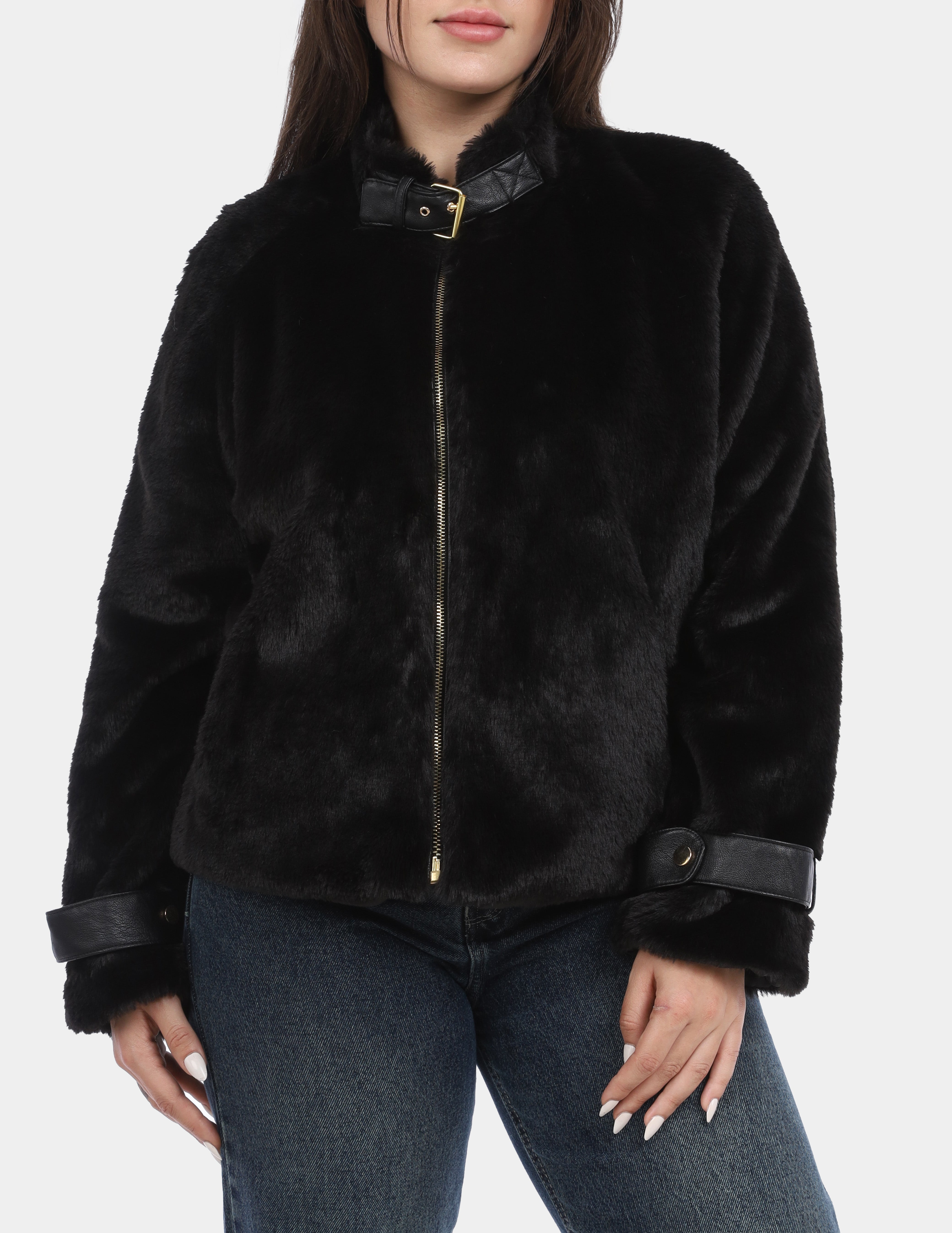 Faux Fur Jacket with Front Zipper w169240028