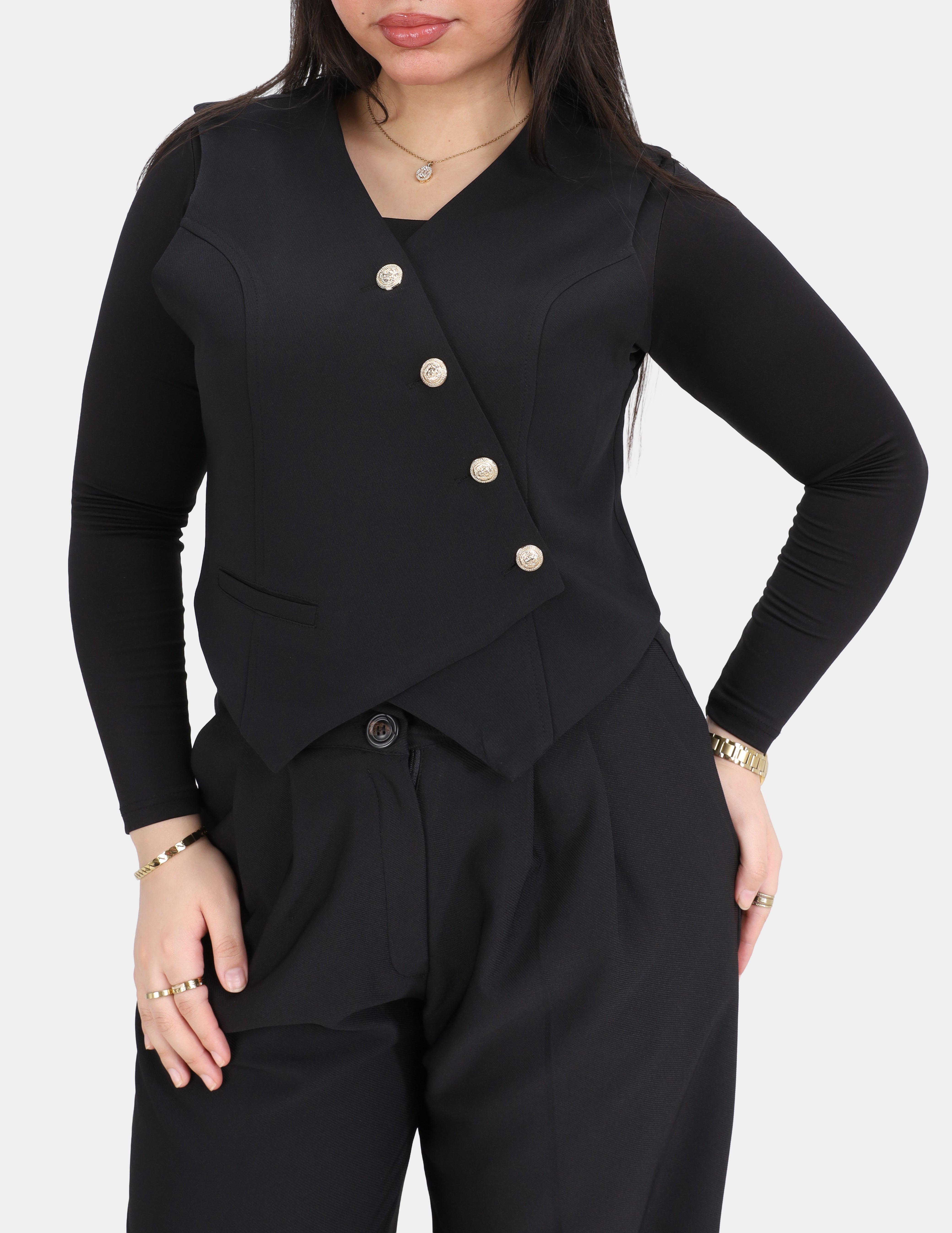 Asymmetrical Sleeveless Blazer Vest w169240048