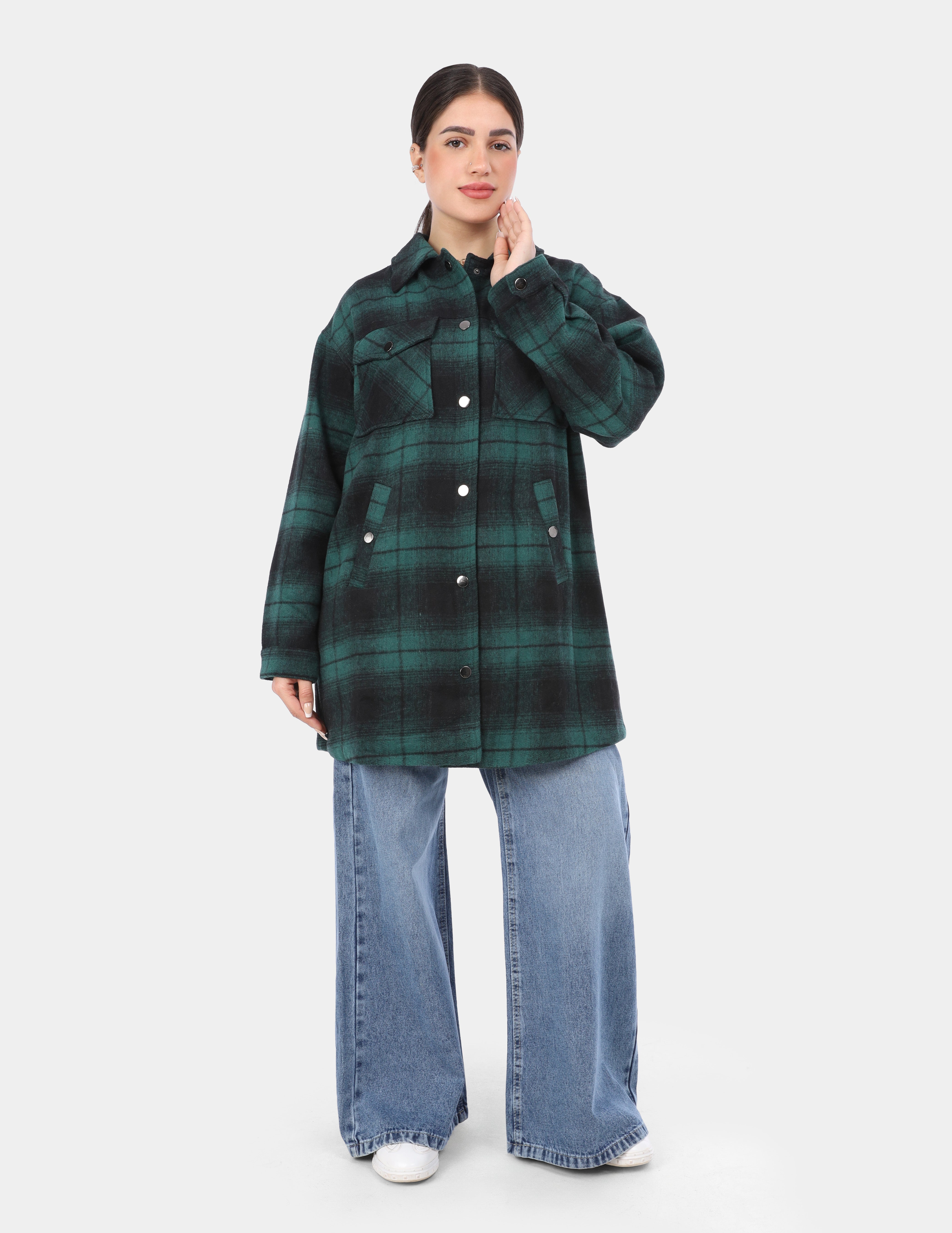 Long Plaid Button-Down Shirt w169240068