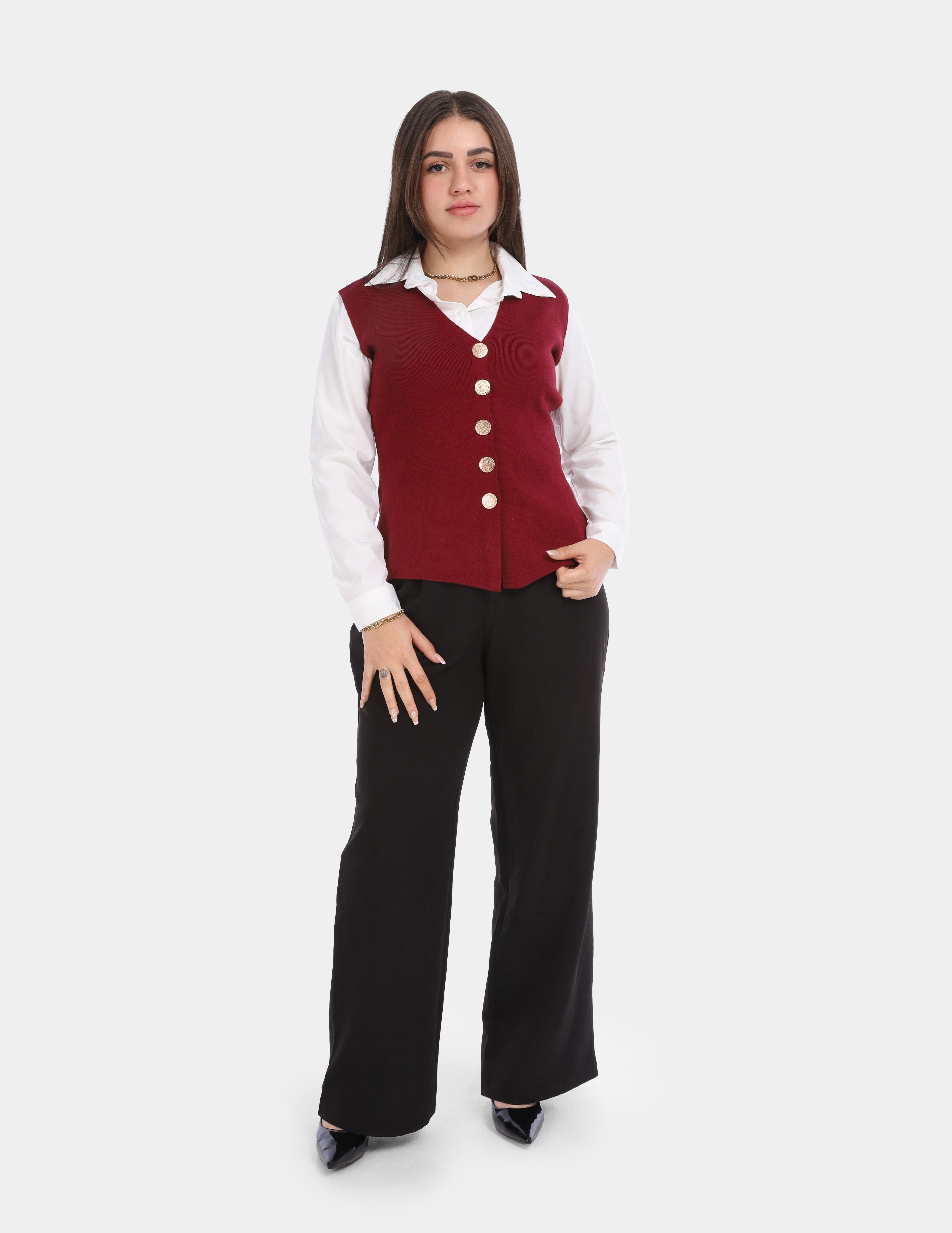 Sleeveless Sweater with Gold Buttons w169240105