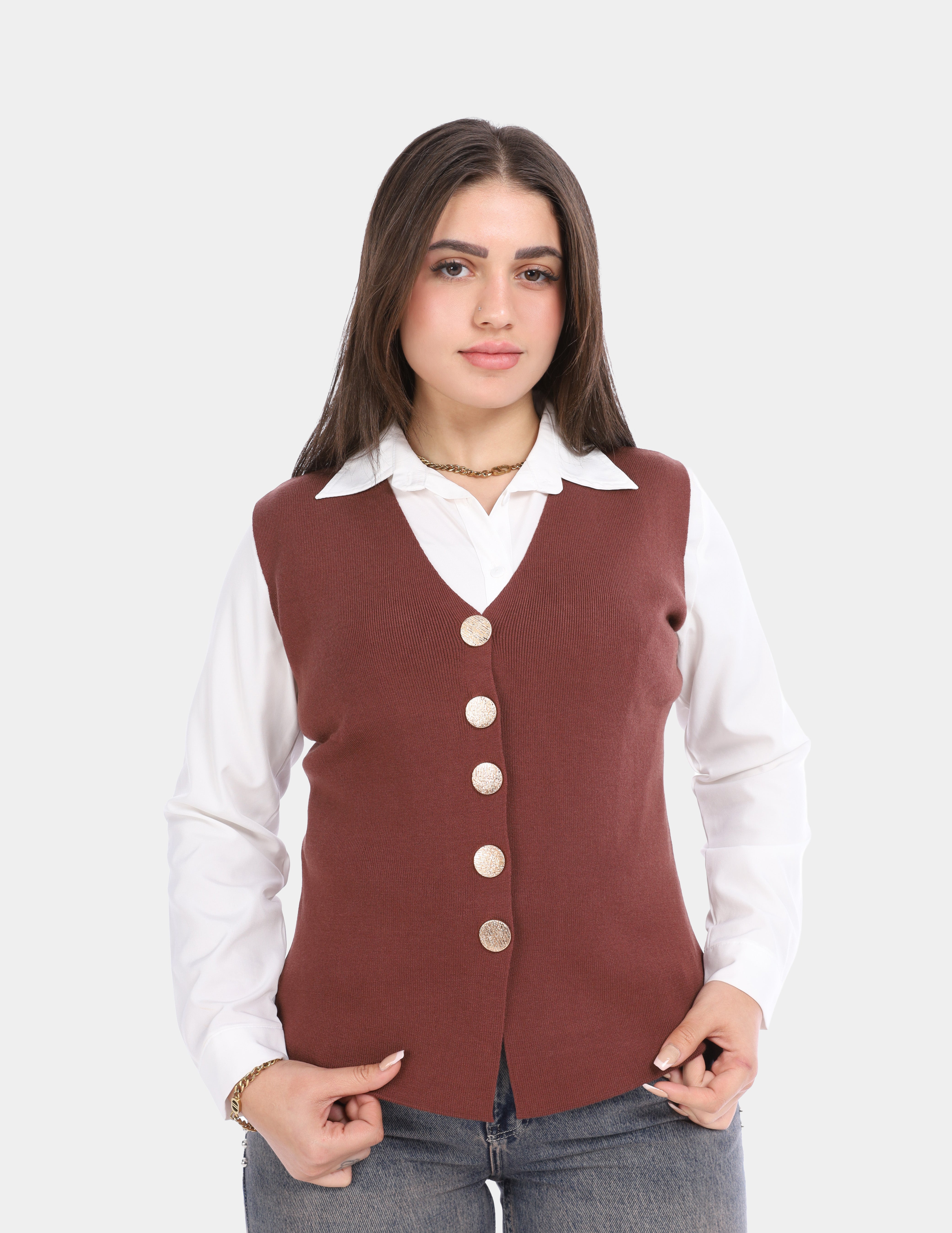 Sleeveless Sweater with Gold Buttons w169240105