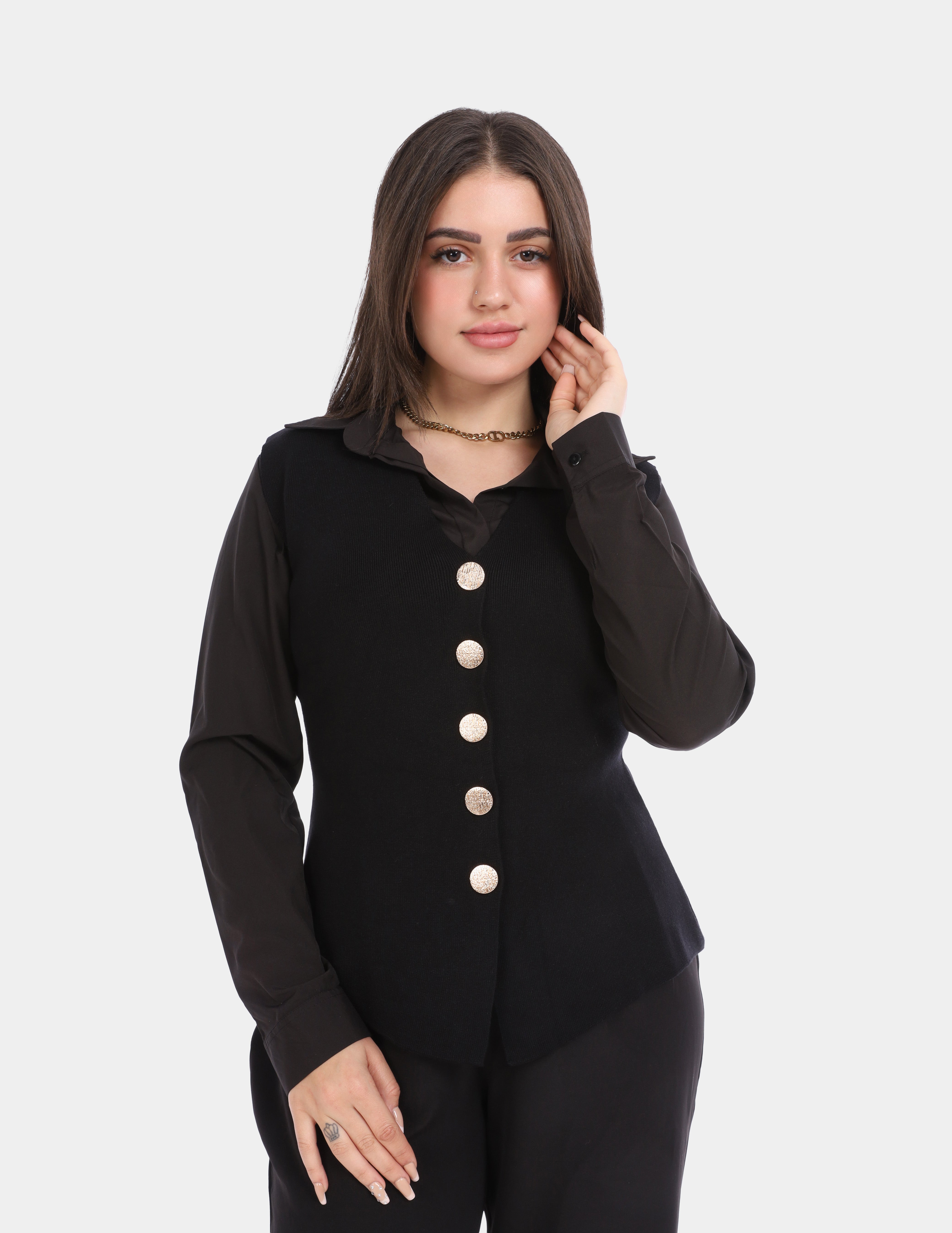 Sleeveless Sweater with Gold Buttons w169240105