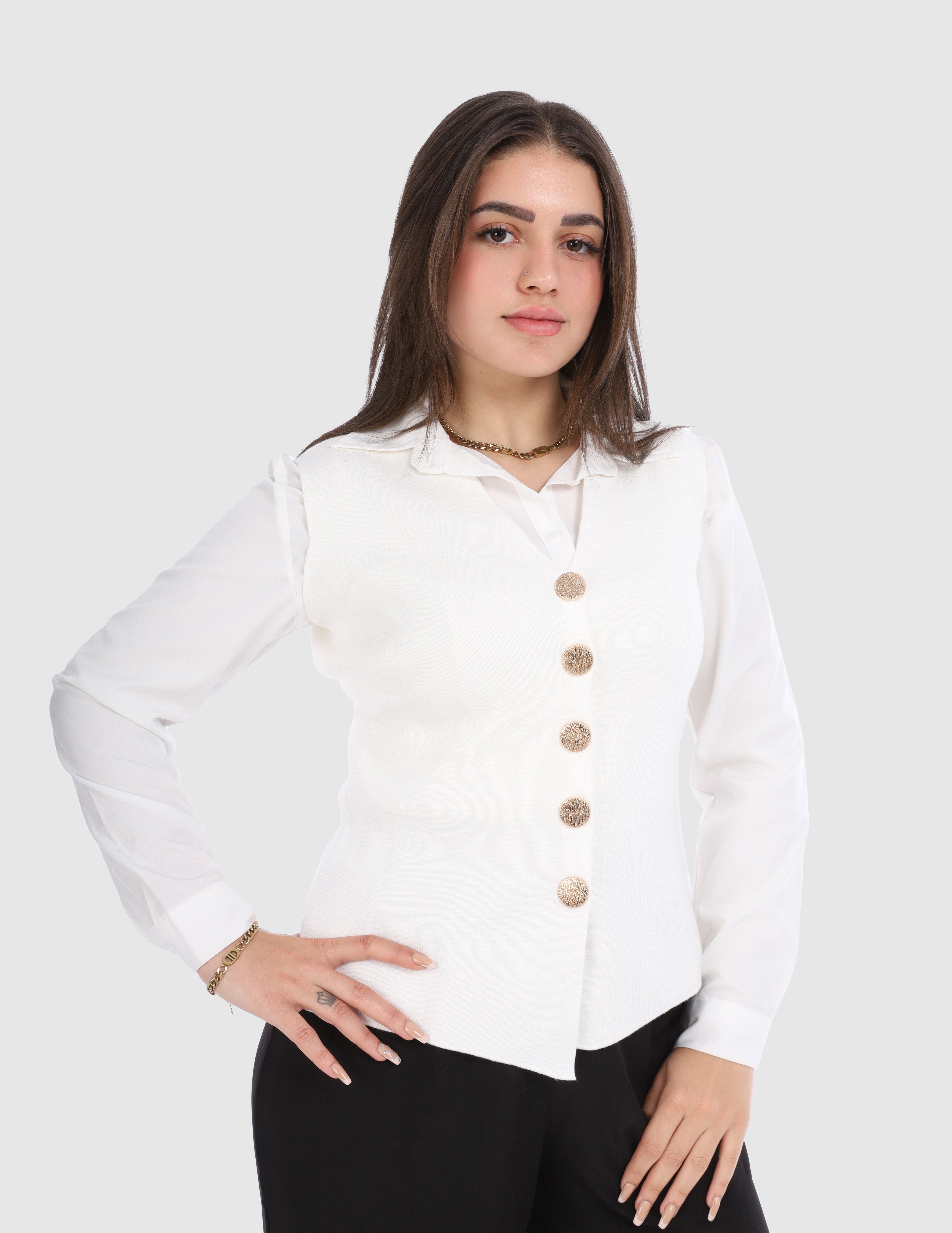 Sleeveless Sweater with Gold Buttons w169240105