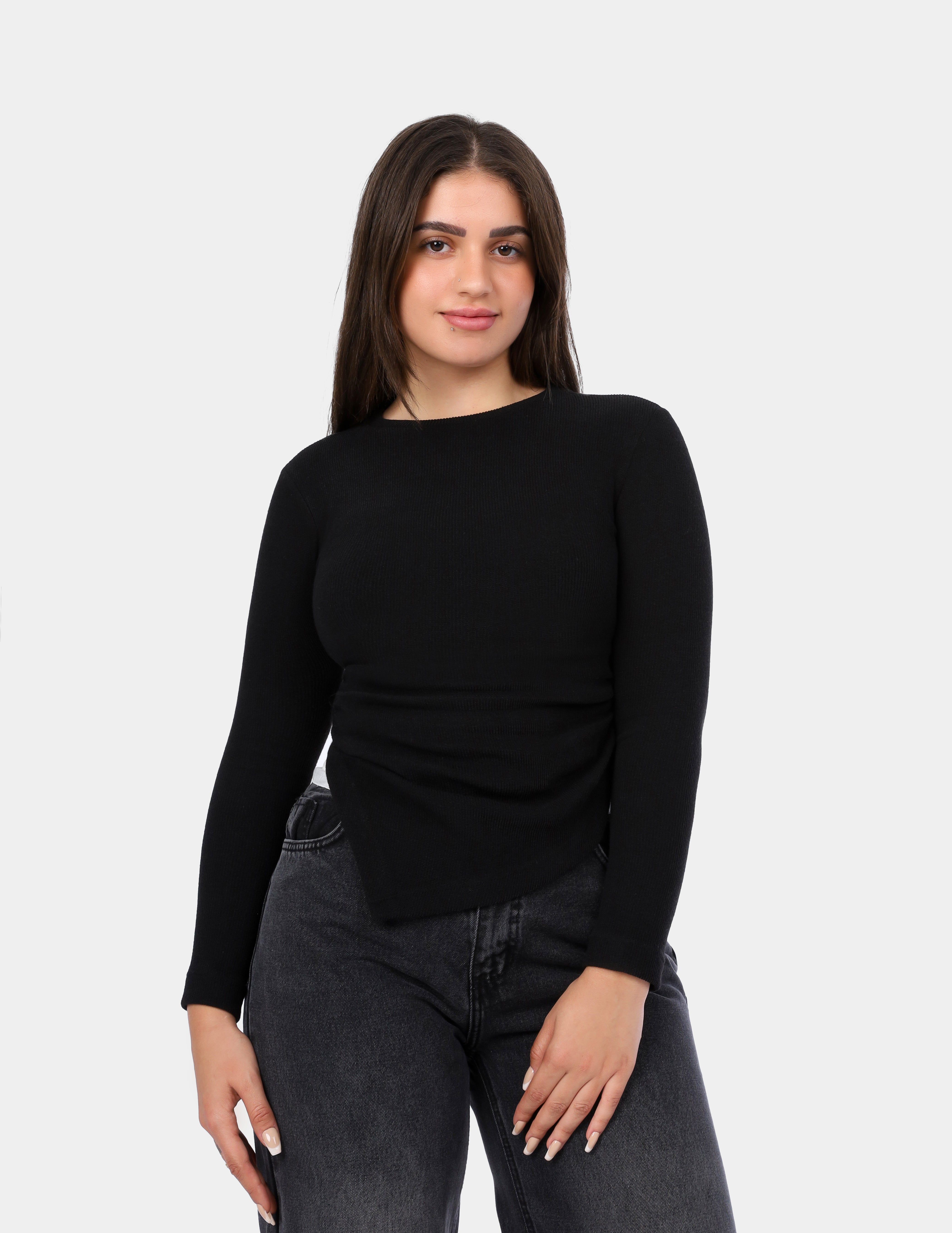 Asymmetrical Ribbed Long Sleeve Top w169250002