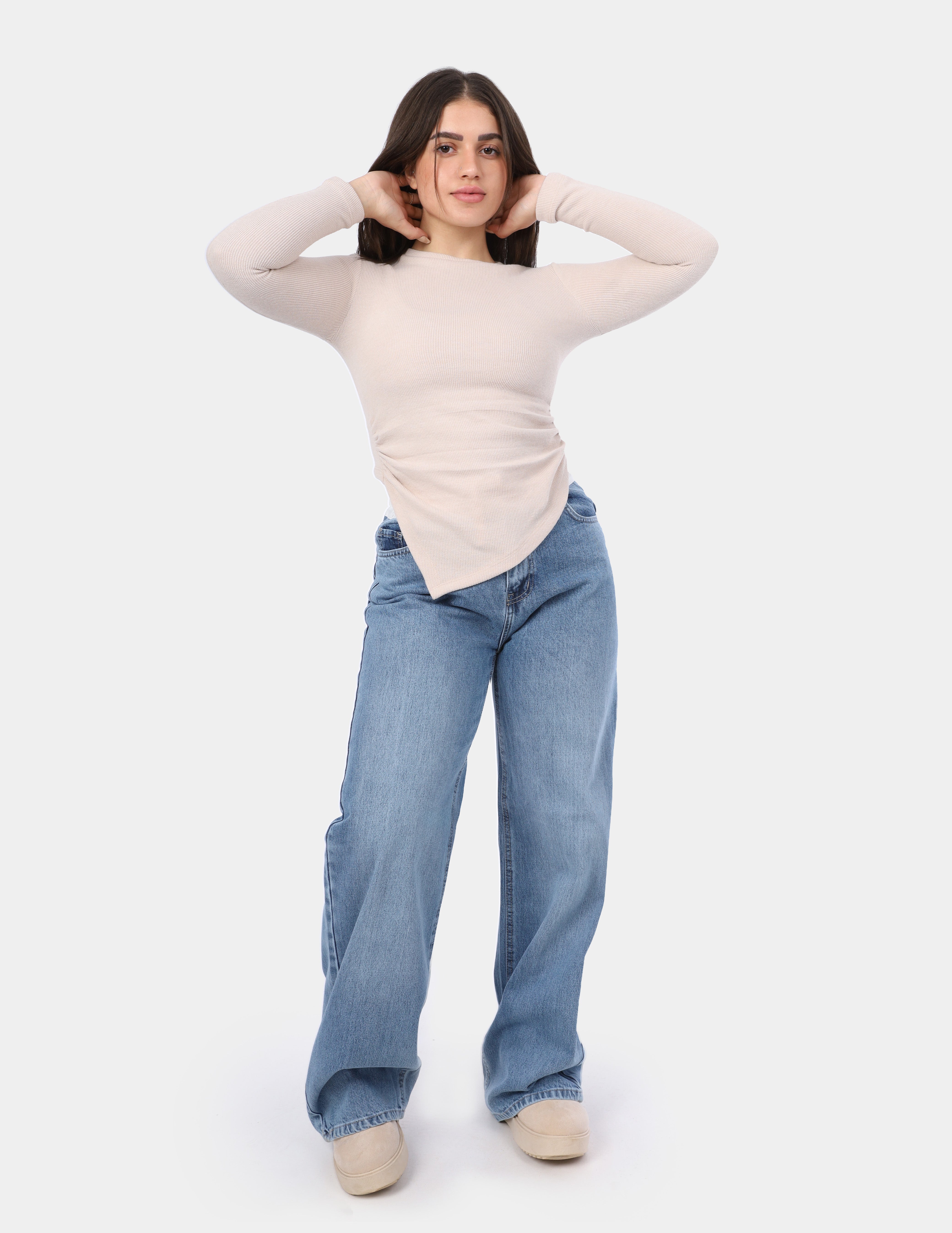 Asymmetrical Ribbed Long Sleeve Top w169250002