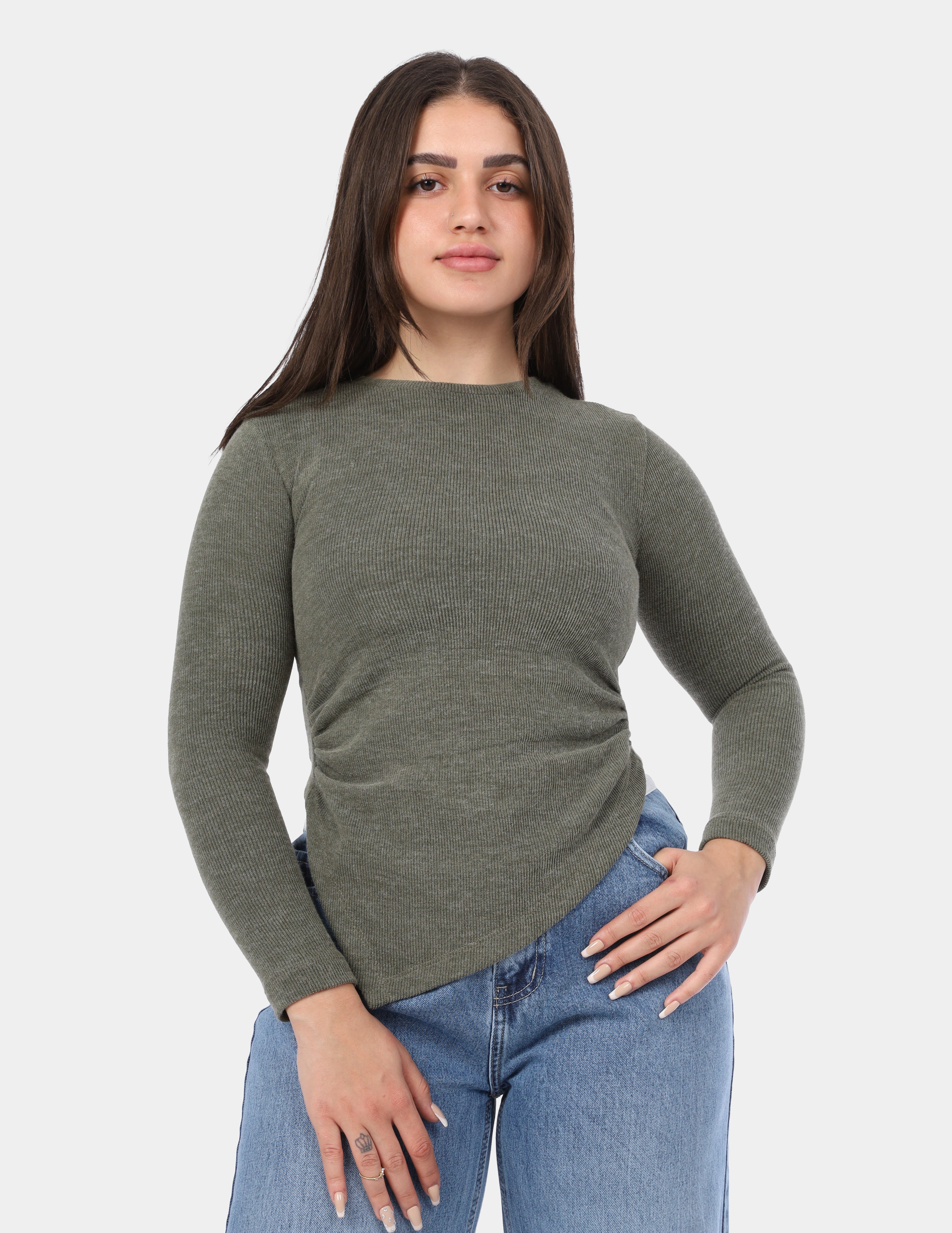 Asymmetrical Ribbed Long Sleeve Top w169250002