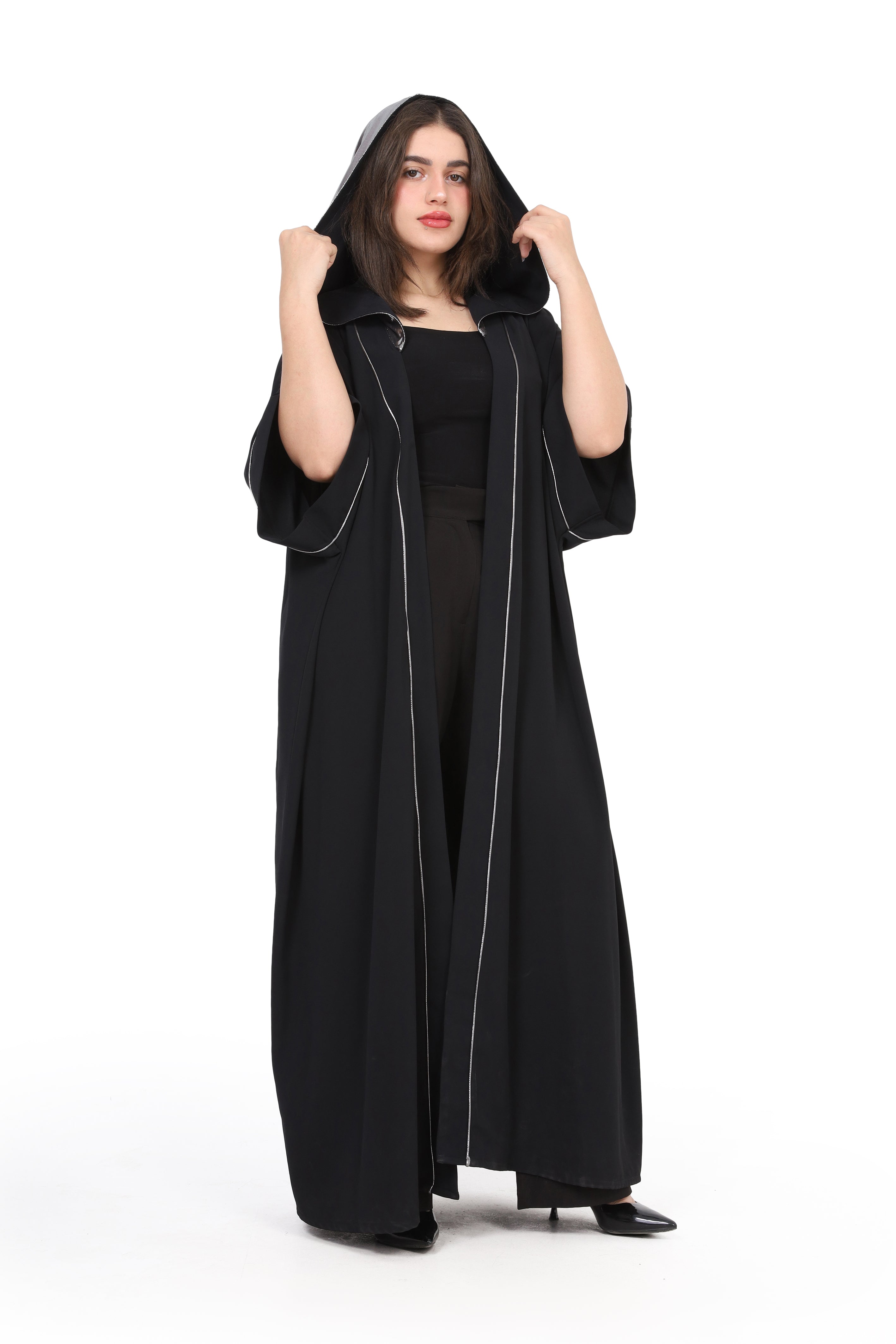 Hooded Cardigan with Metallic Hood w169280011