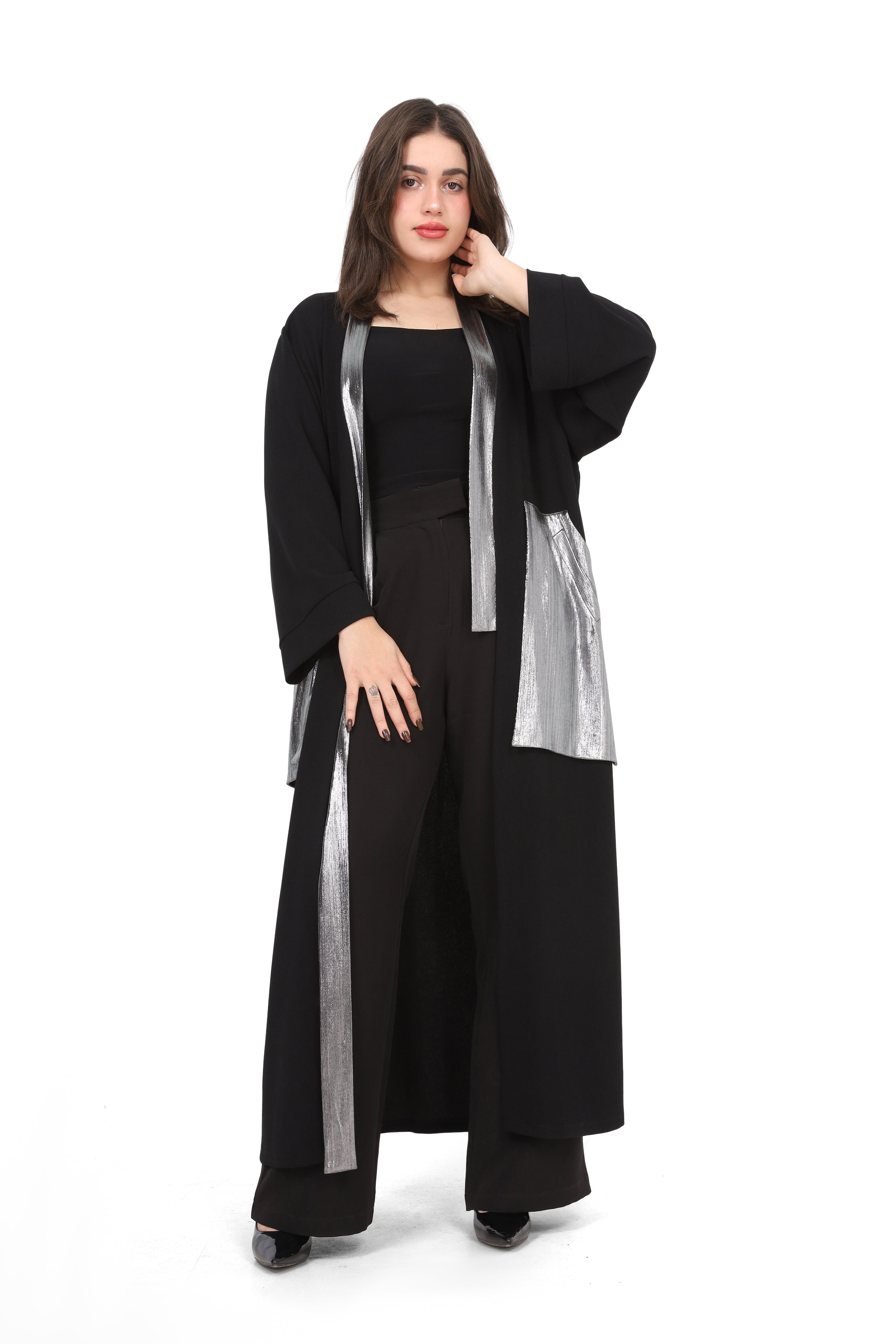 Open Side Cardigan with Metallic Pockets w169280023