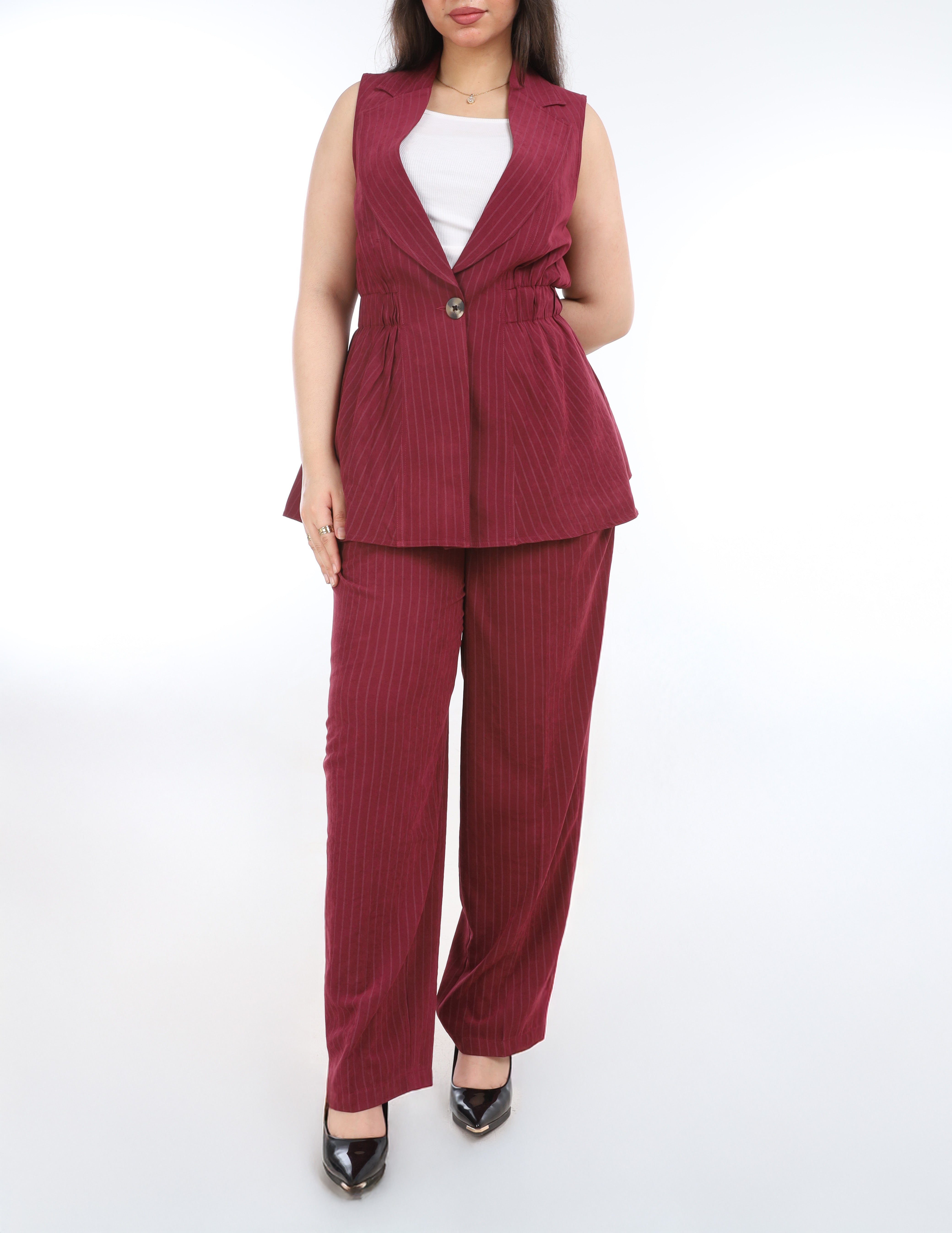 Elegant striped suede pants w16959121