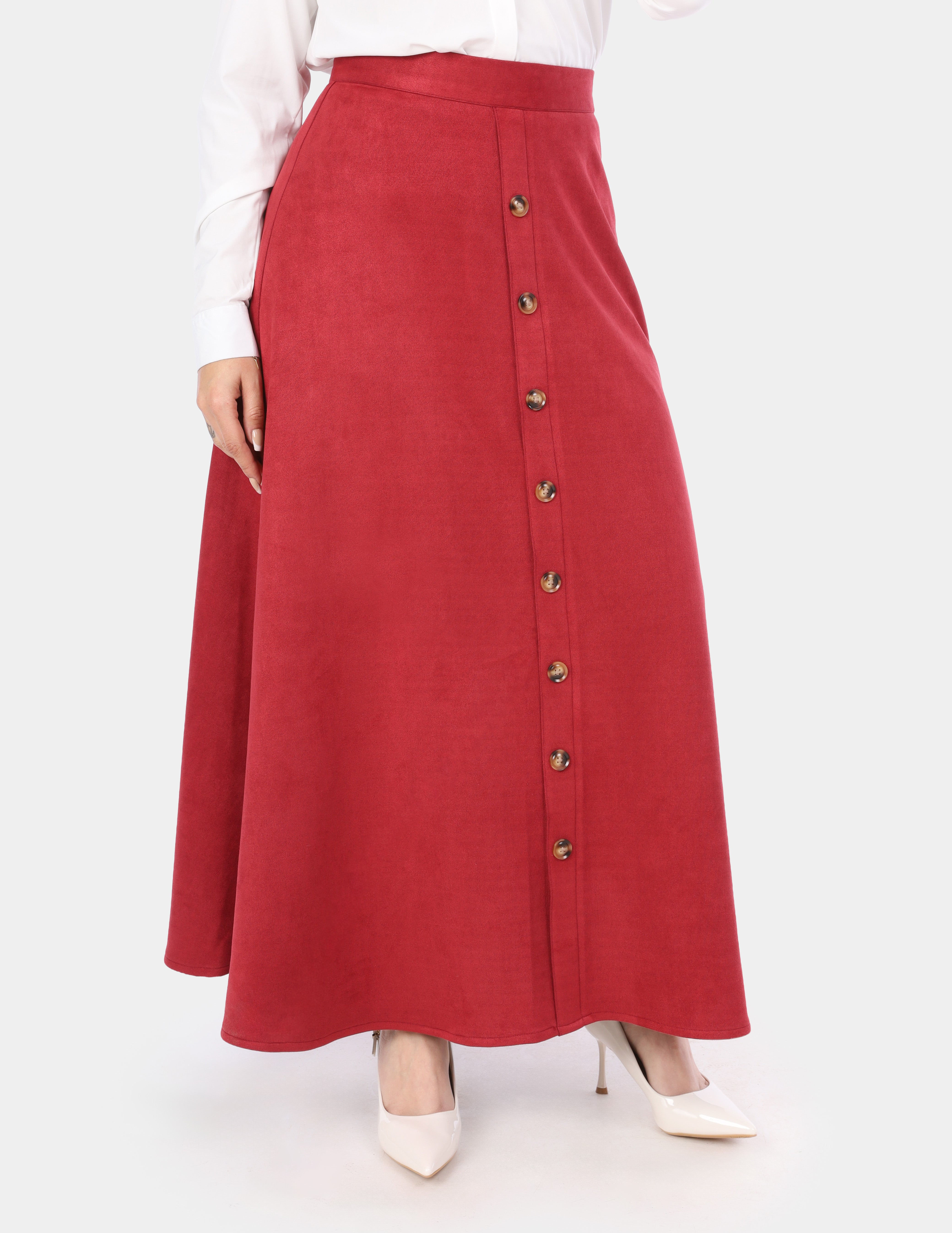 Wide Suede Button-Front Skirt  w16959132