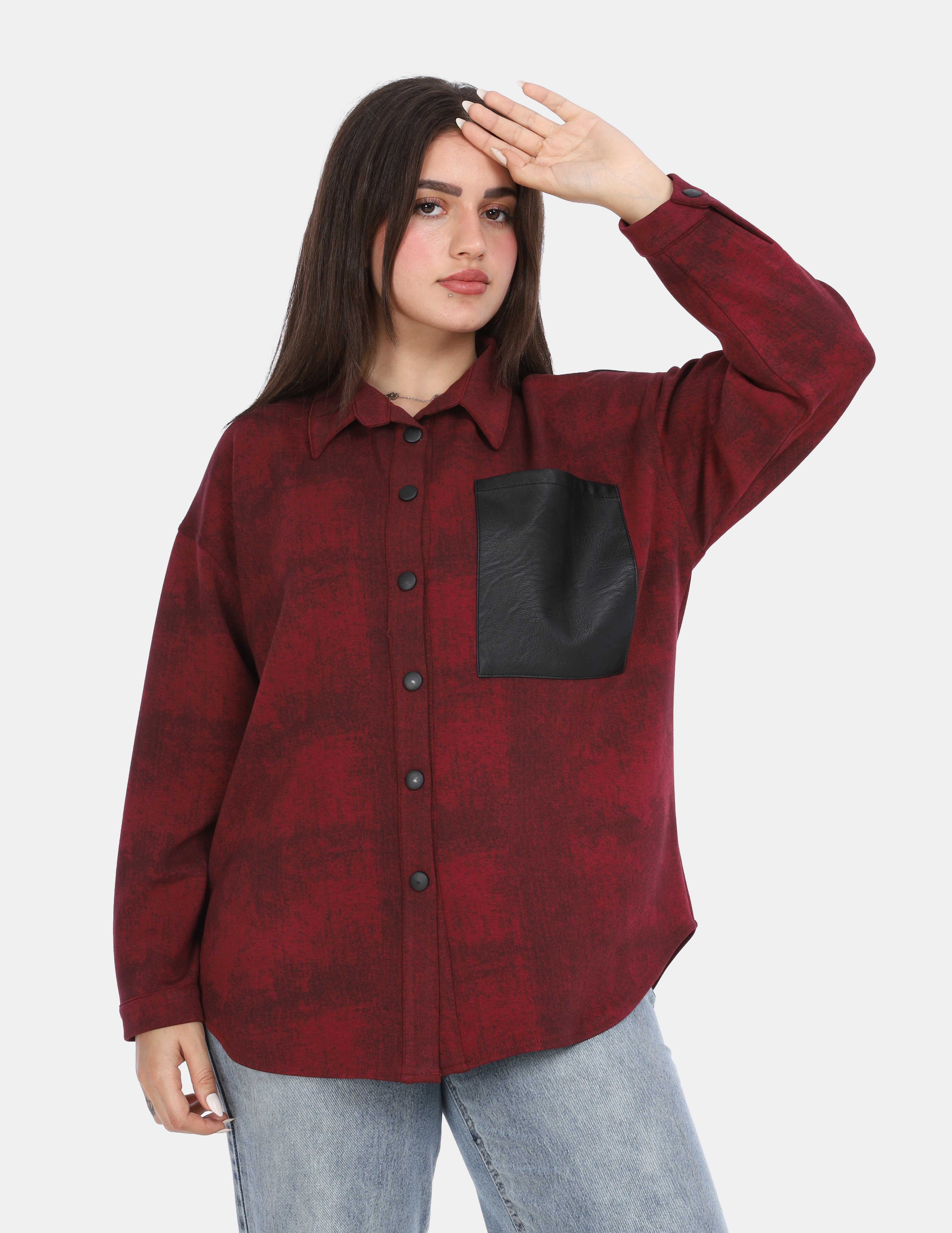 Overshirt with Leather Pocket w16962017