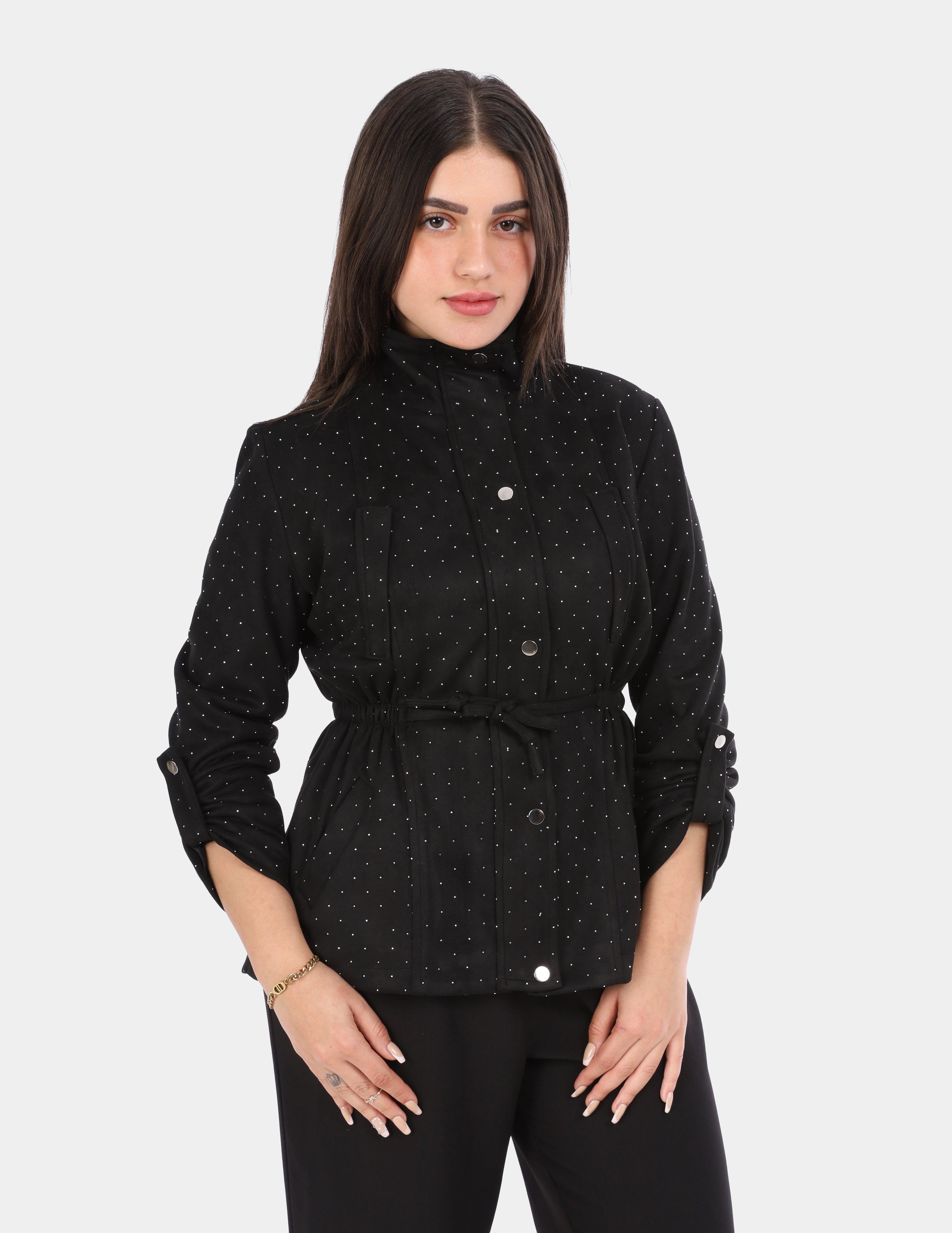 Fitted Jacket with All-Over Shimmer Dot Details w16962037