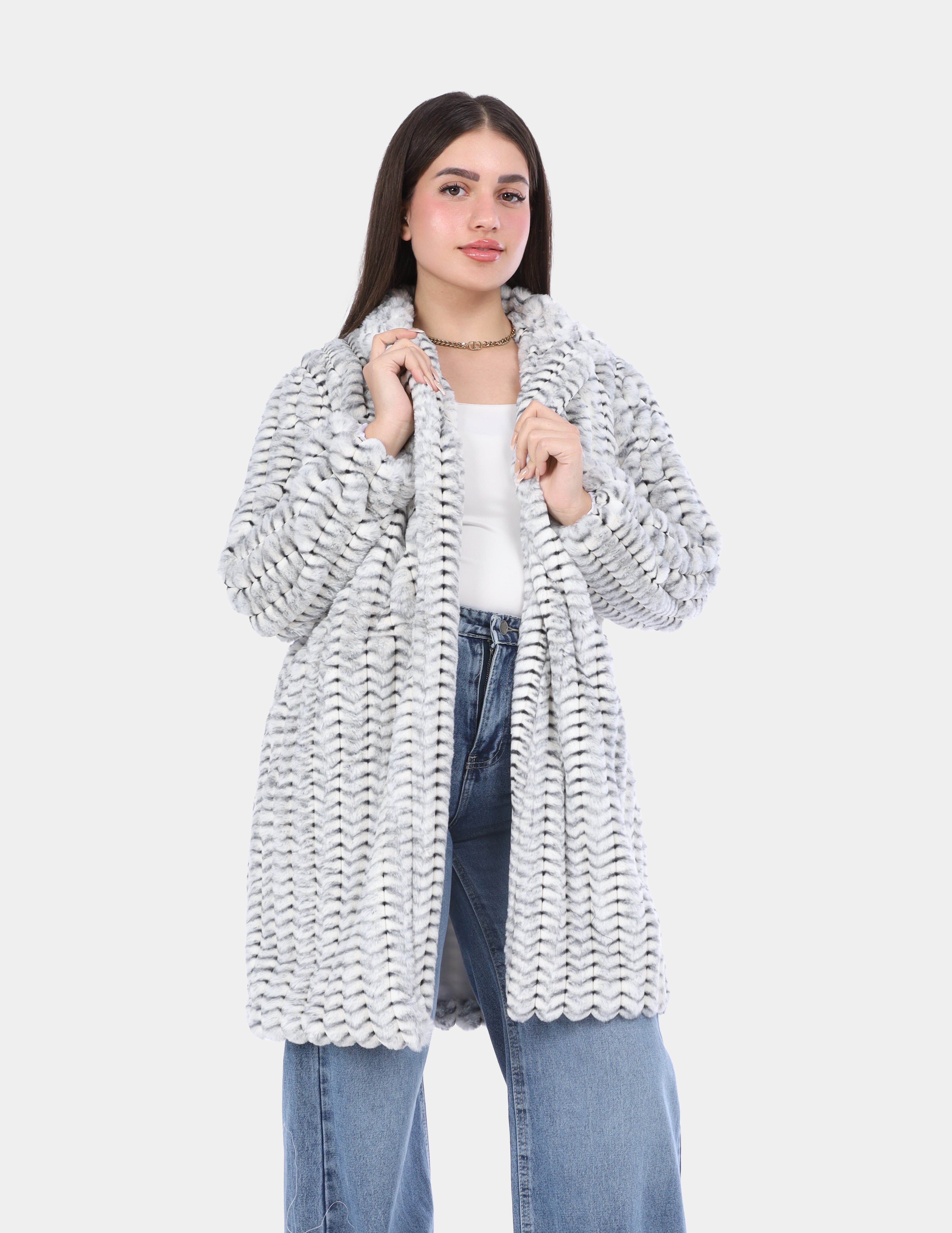 Textured faux fur puffer jacket w1698223