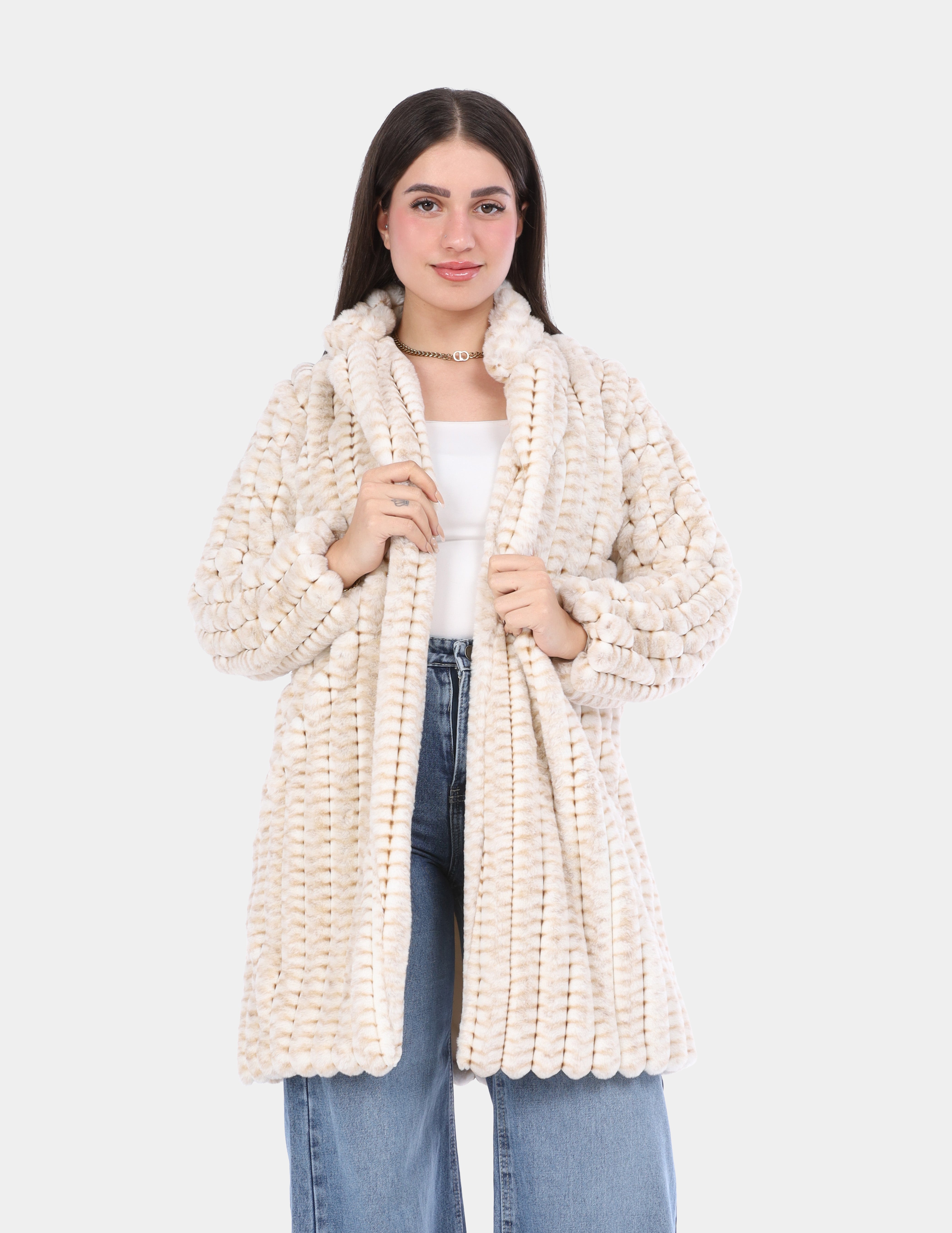 Textured faux fur puffer jacket w1698223