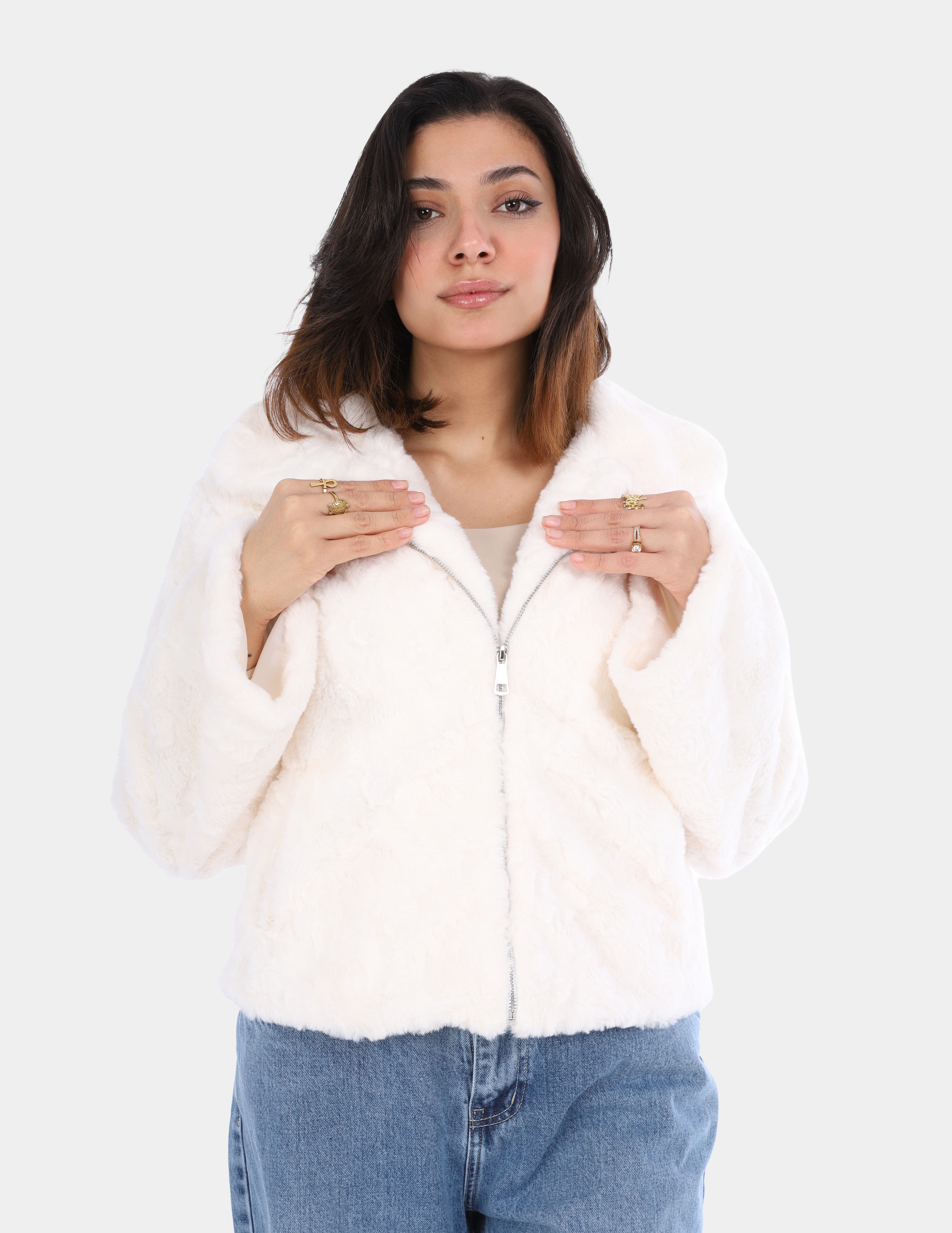 Faux Fur Jacket with zipper w17010057