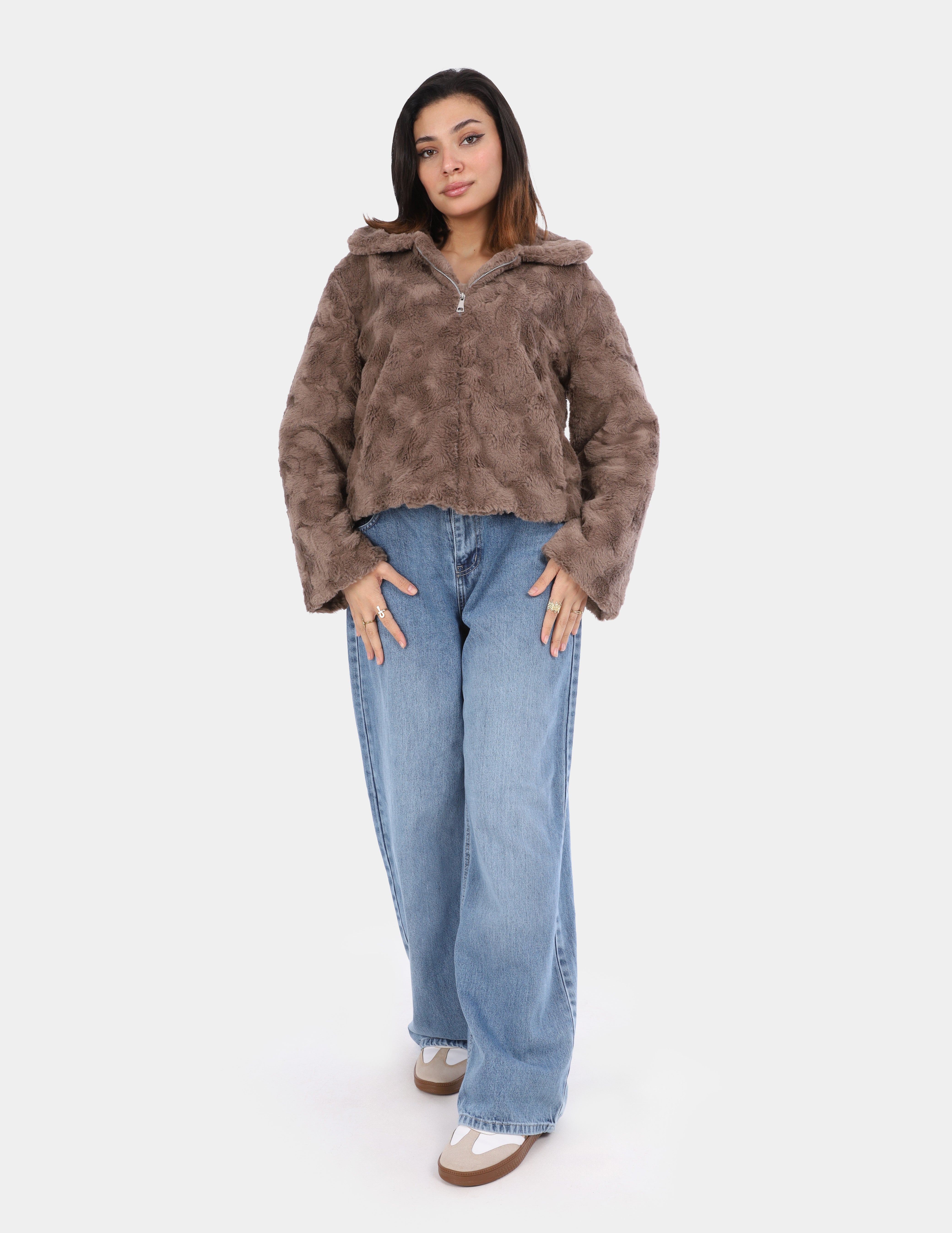 Faux Fur Jacket with zipper w17010057