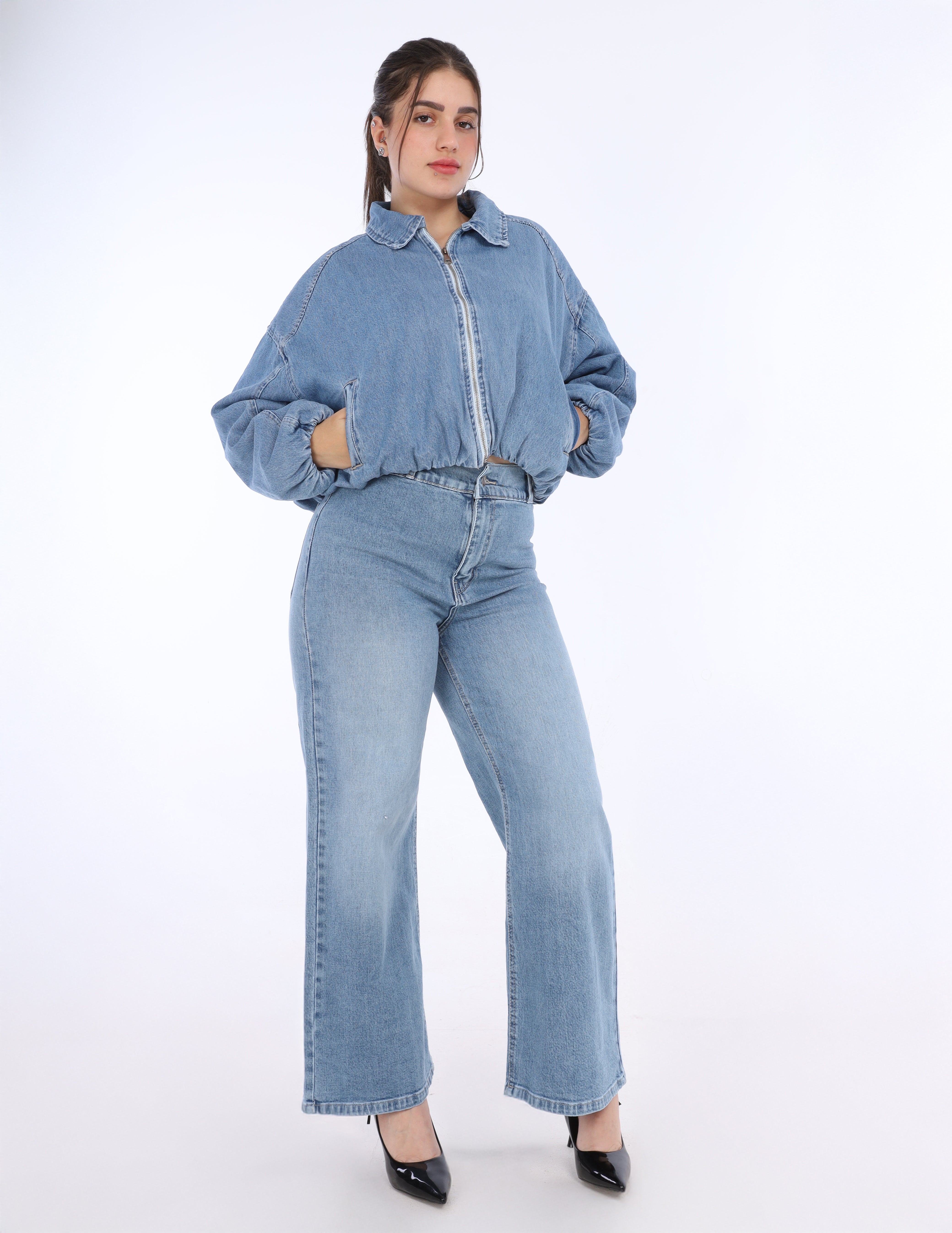 Oversized Denim Zip Jacket w17011522