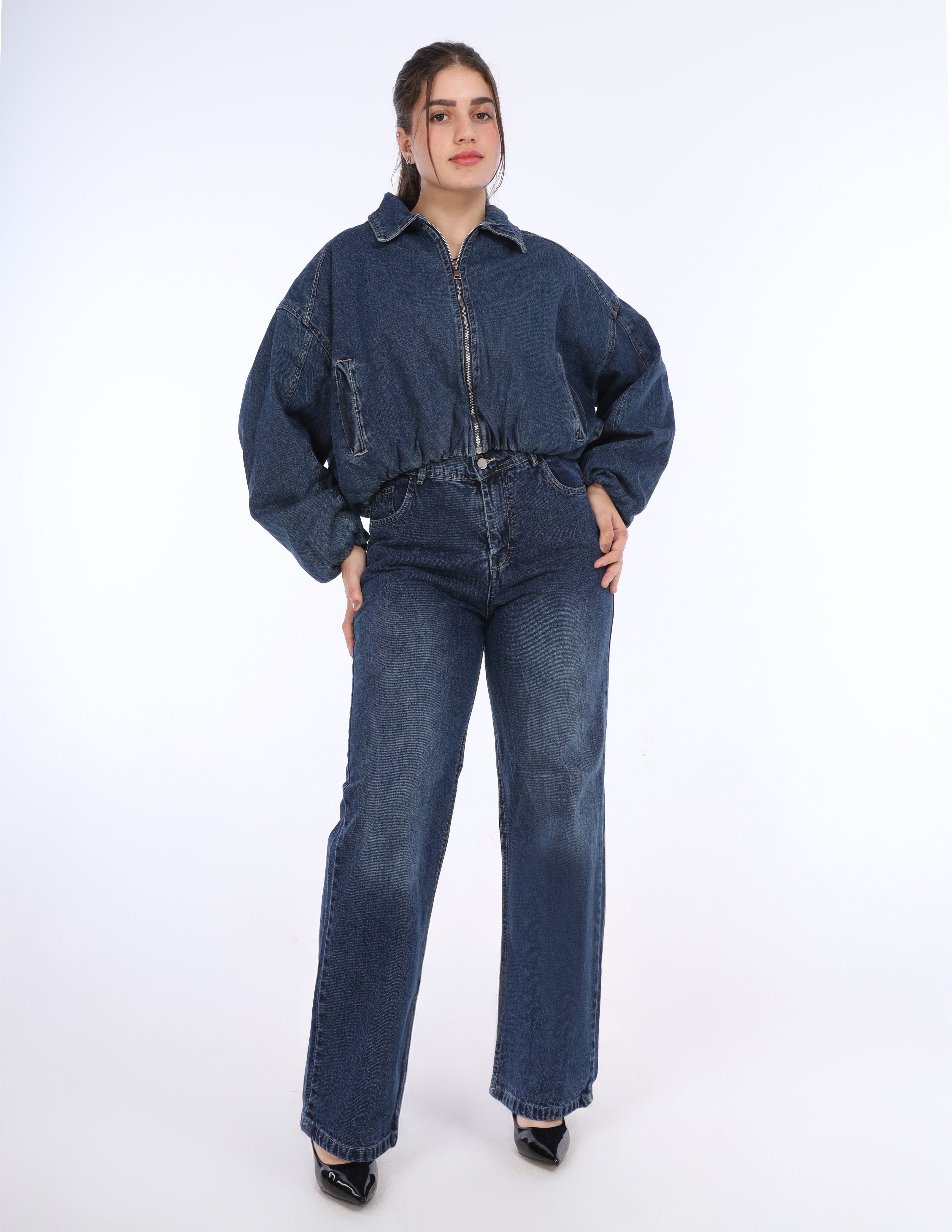 Oversized Denim Zip Jacket w17011522