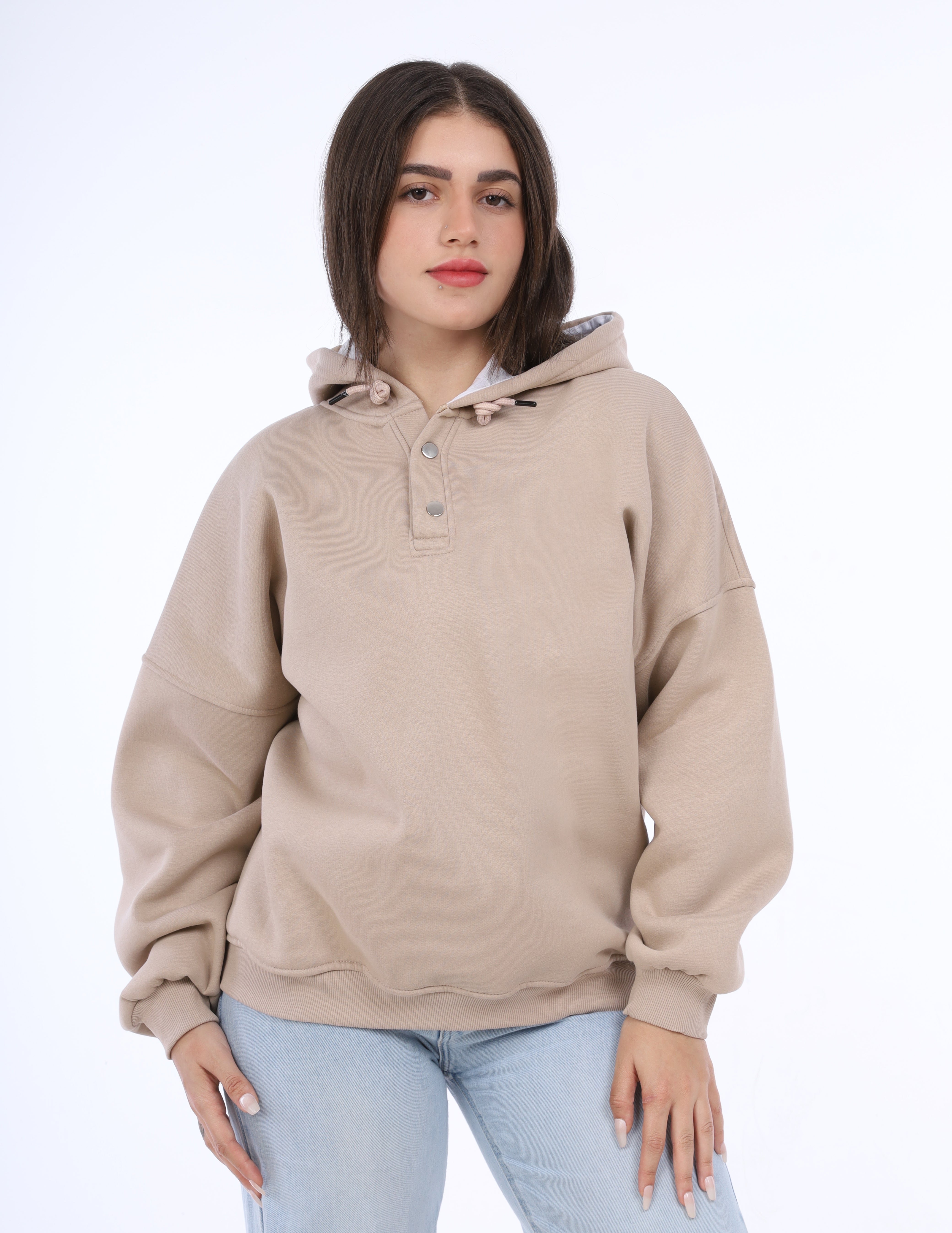Oversized Hoodie with Button Neck w17018626