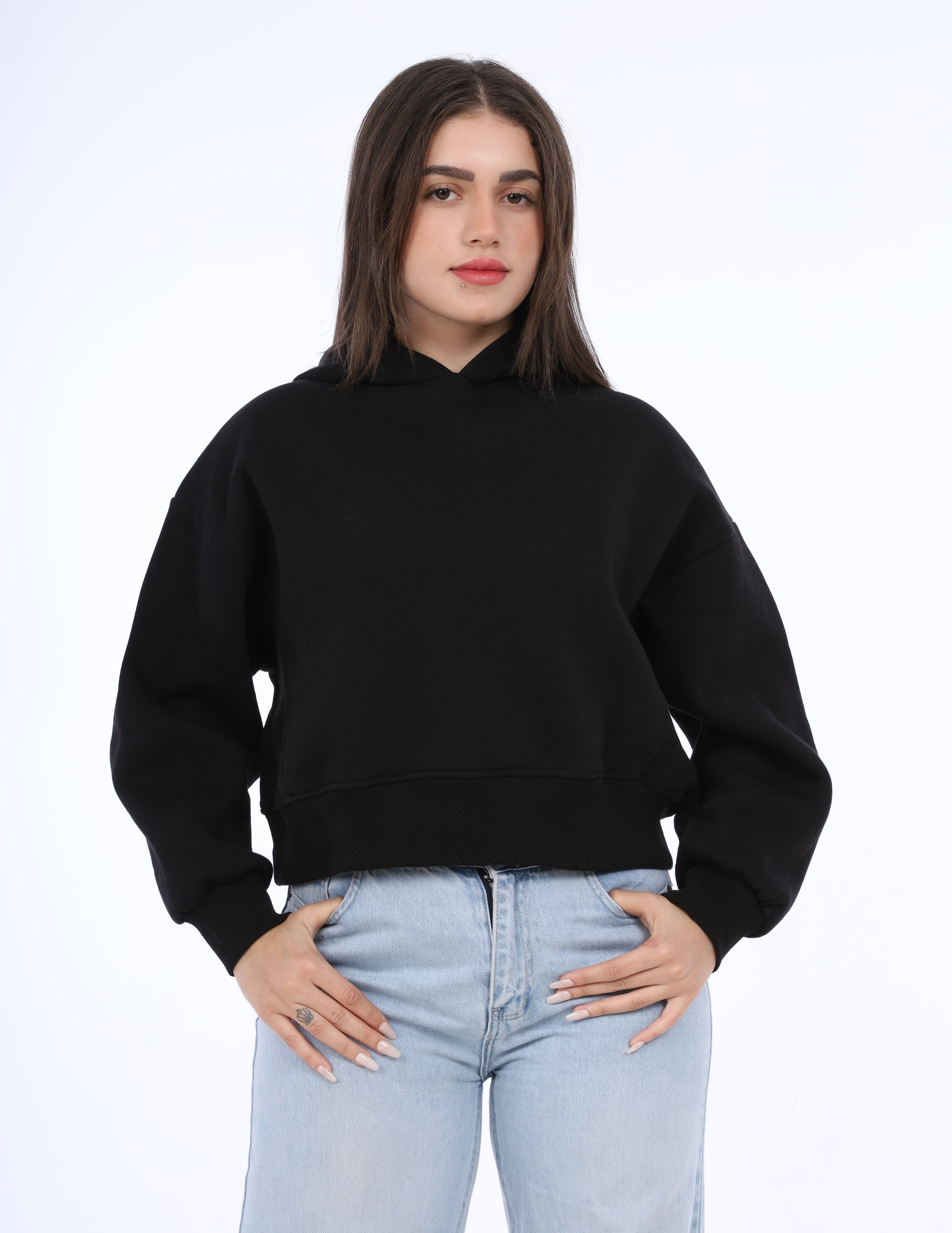 Oversized Solid Hoodie with Hood w17018631