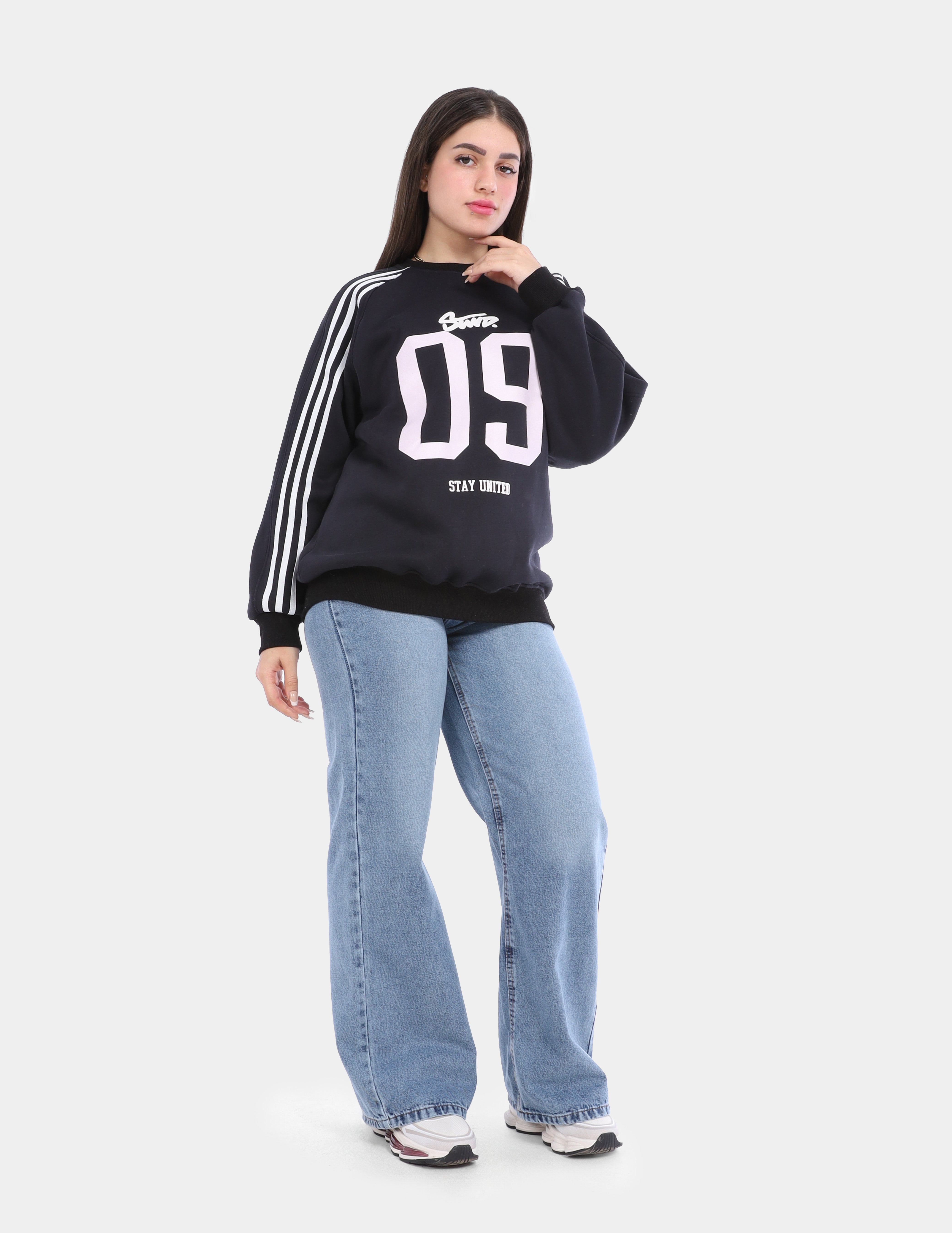 Hoodie with Front & Back Print and Sleeve Stripes w17018656