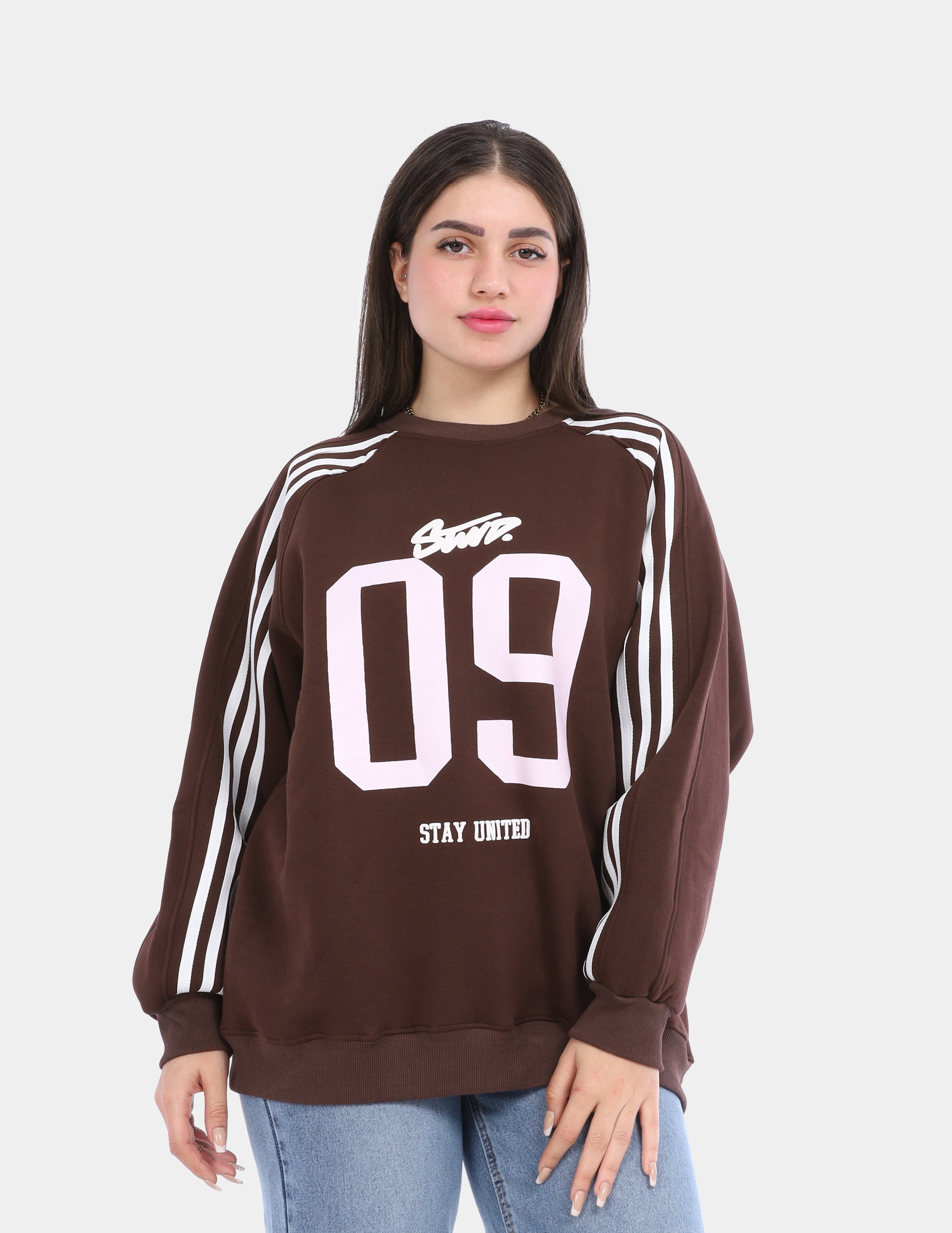 Hoodie with Front & Back Print and Sleeve Stripes w17018656