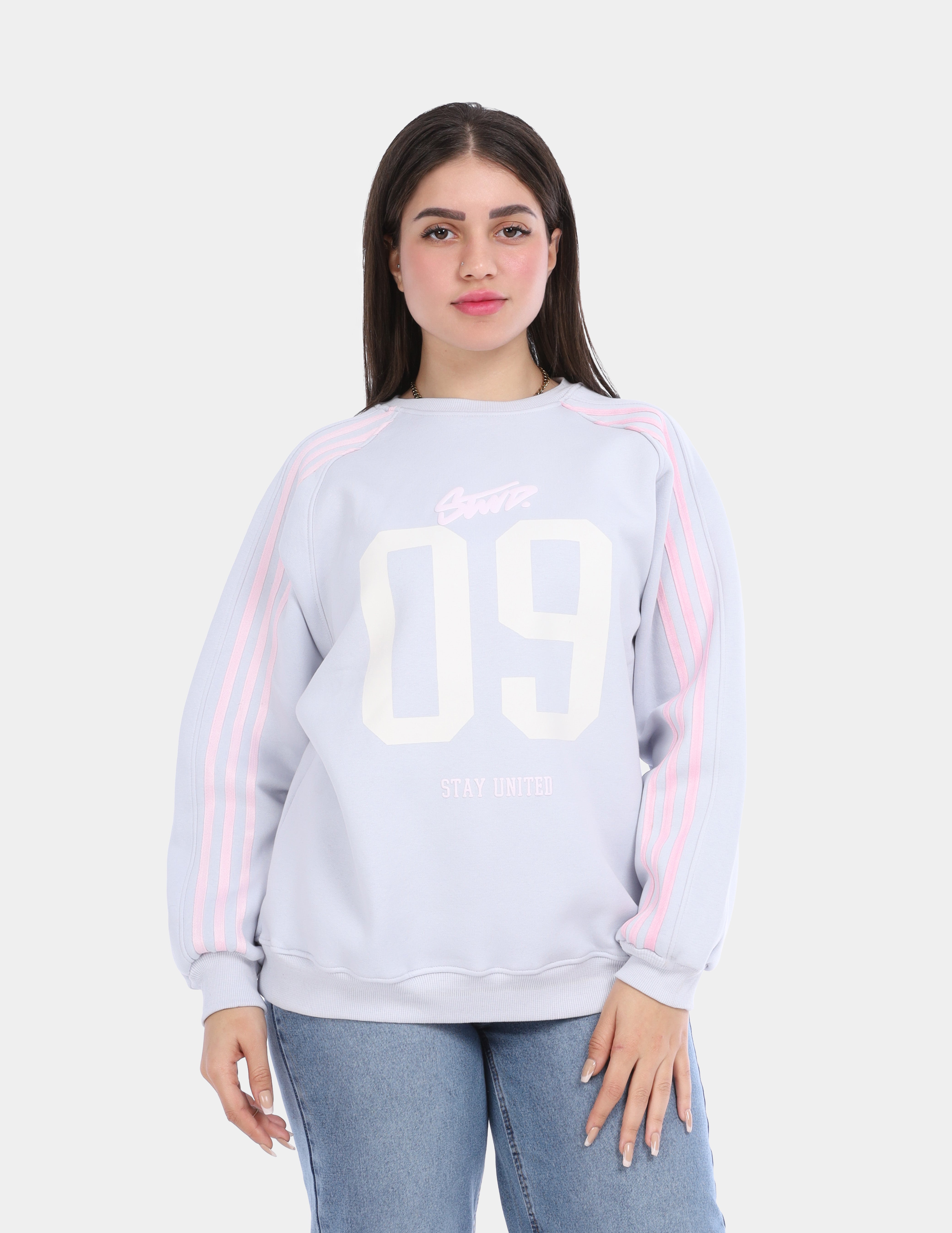 Hoodie with Front & Back Print and Sleeve Stripes w17018656