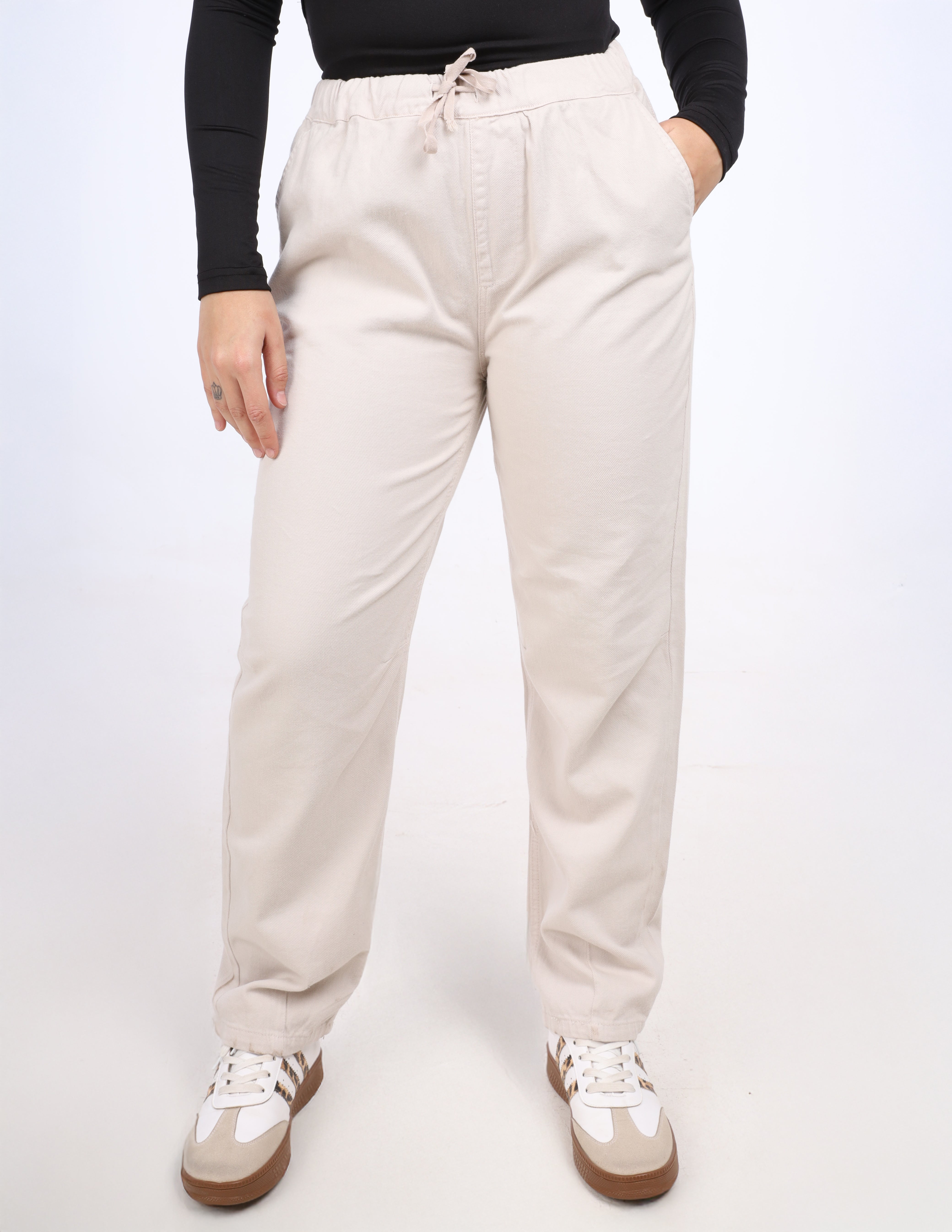 Beige Regular Fit Pants with Elastic Waist w1706770