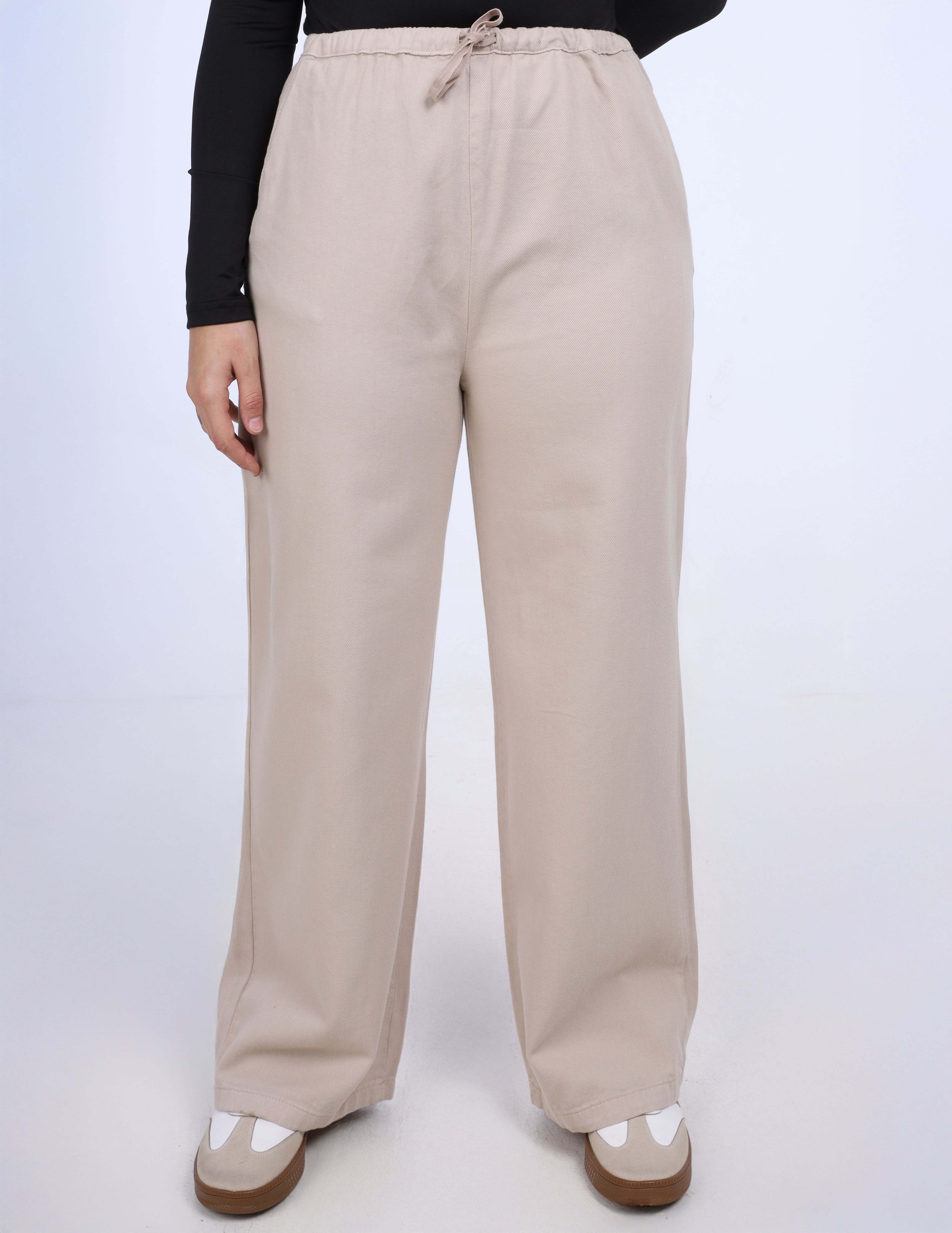 Tan Regular Fit Pants with Elastic Waist w1706775