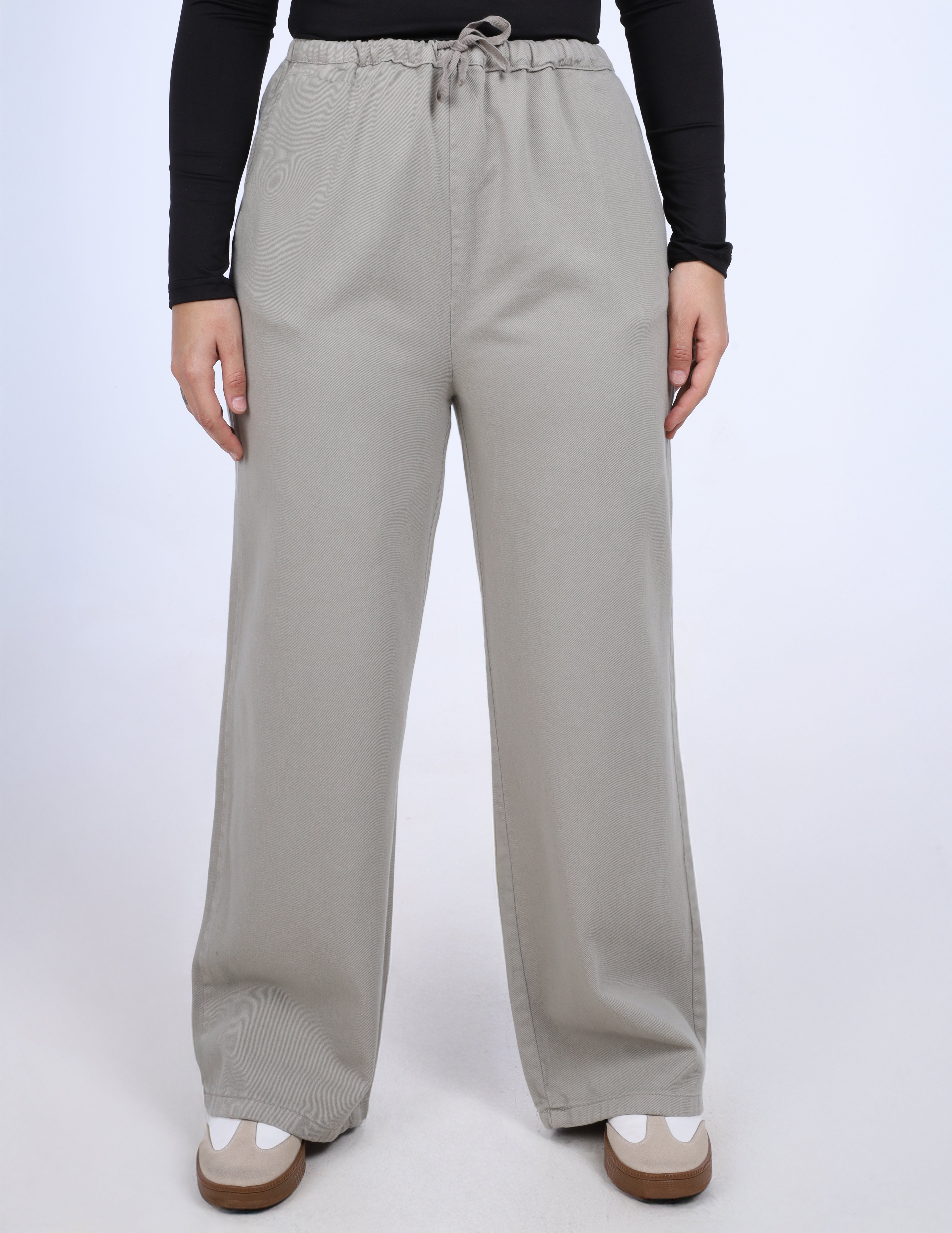 Gabardine Wide-Leg Pants with Elastic Waist w1706776