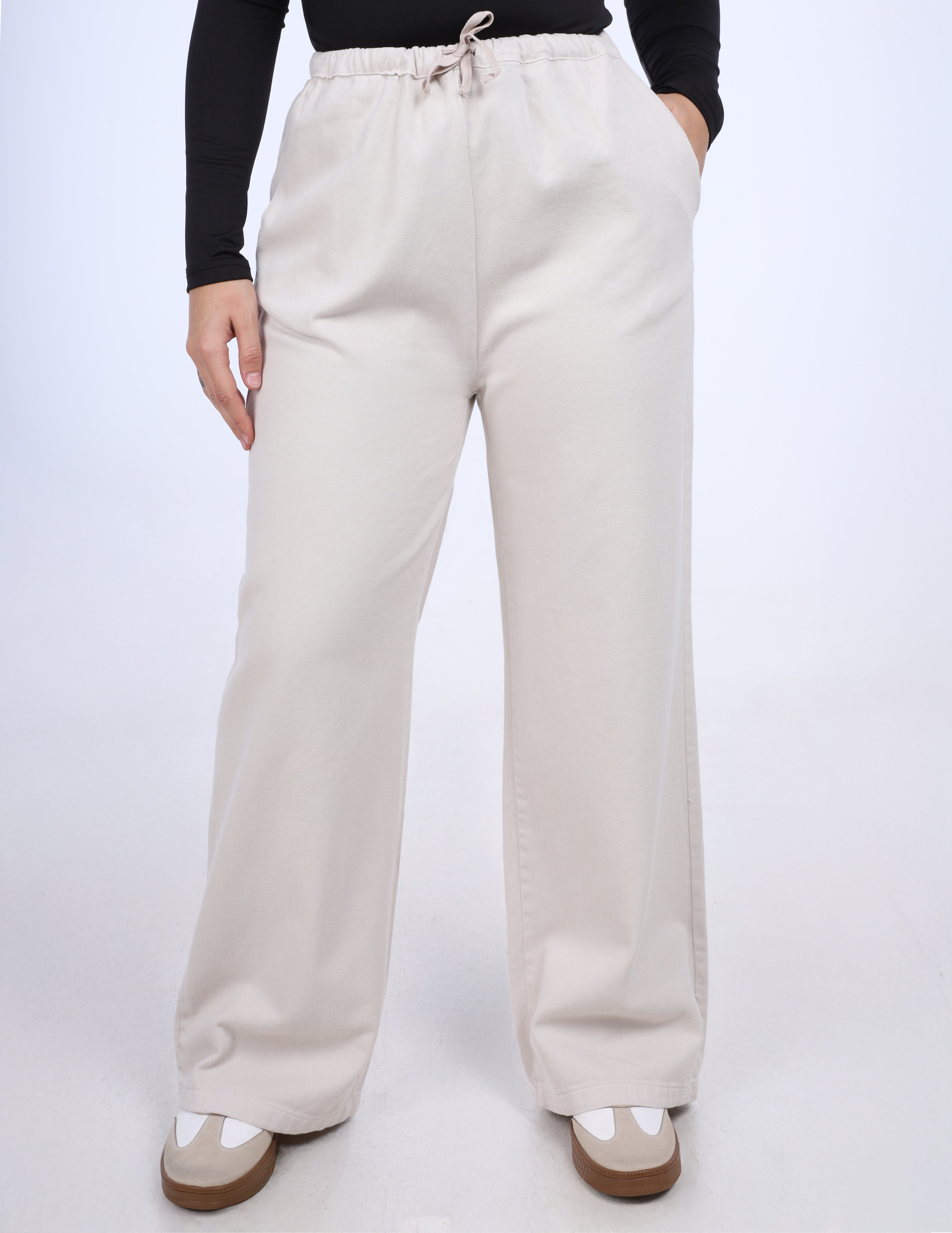 Gabardine Wide-Leg Pants with Elastic Waist w1706777