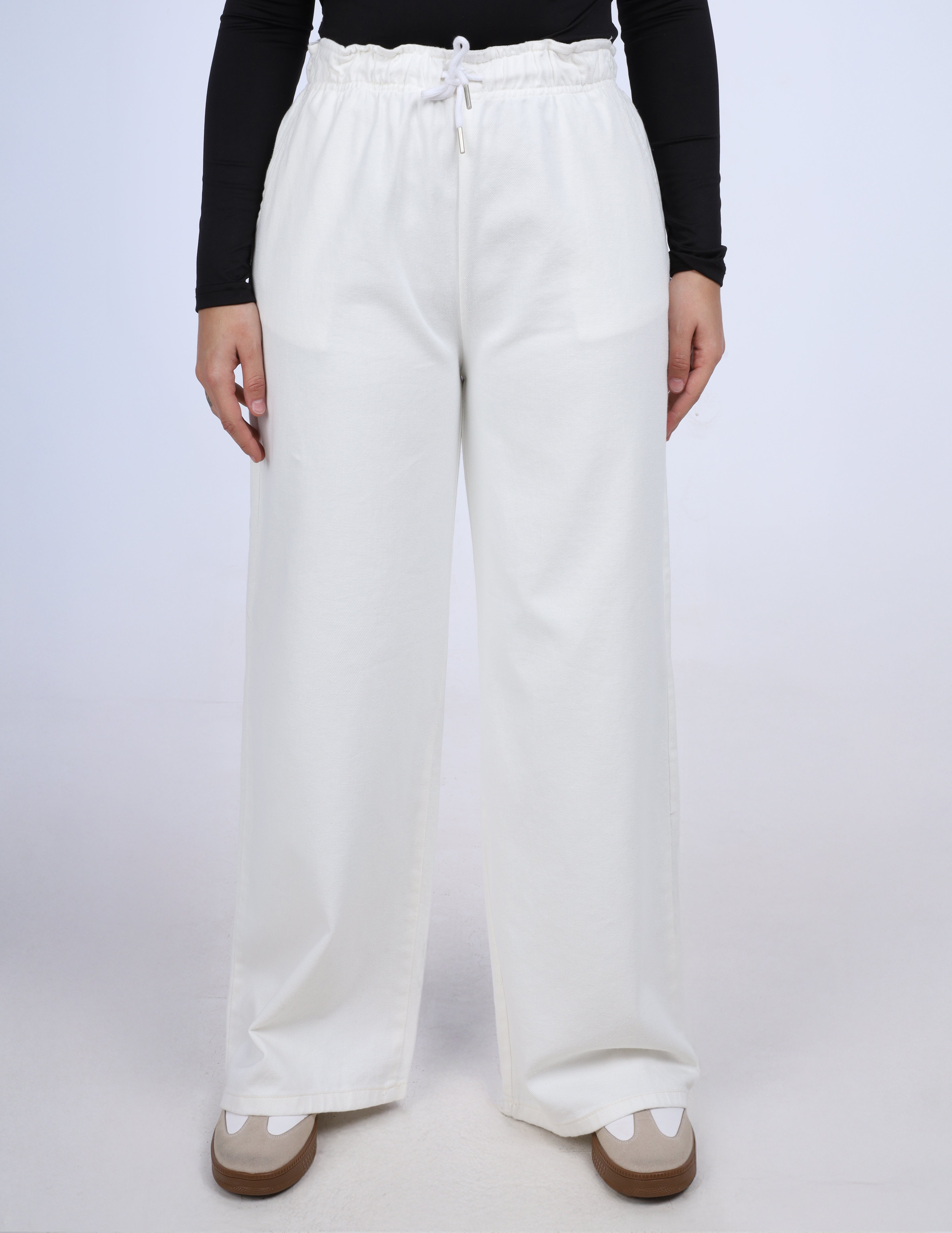 Gabardine Wide-Leg Pants with Elastic Waist w1706782