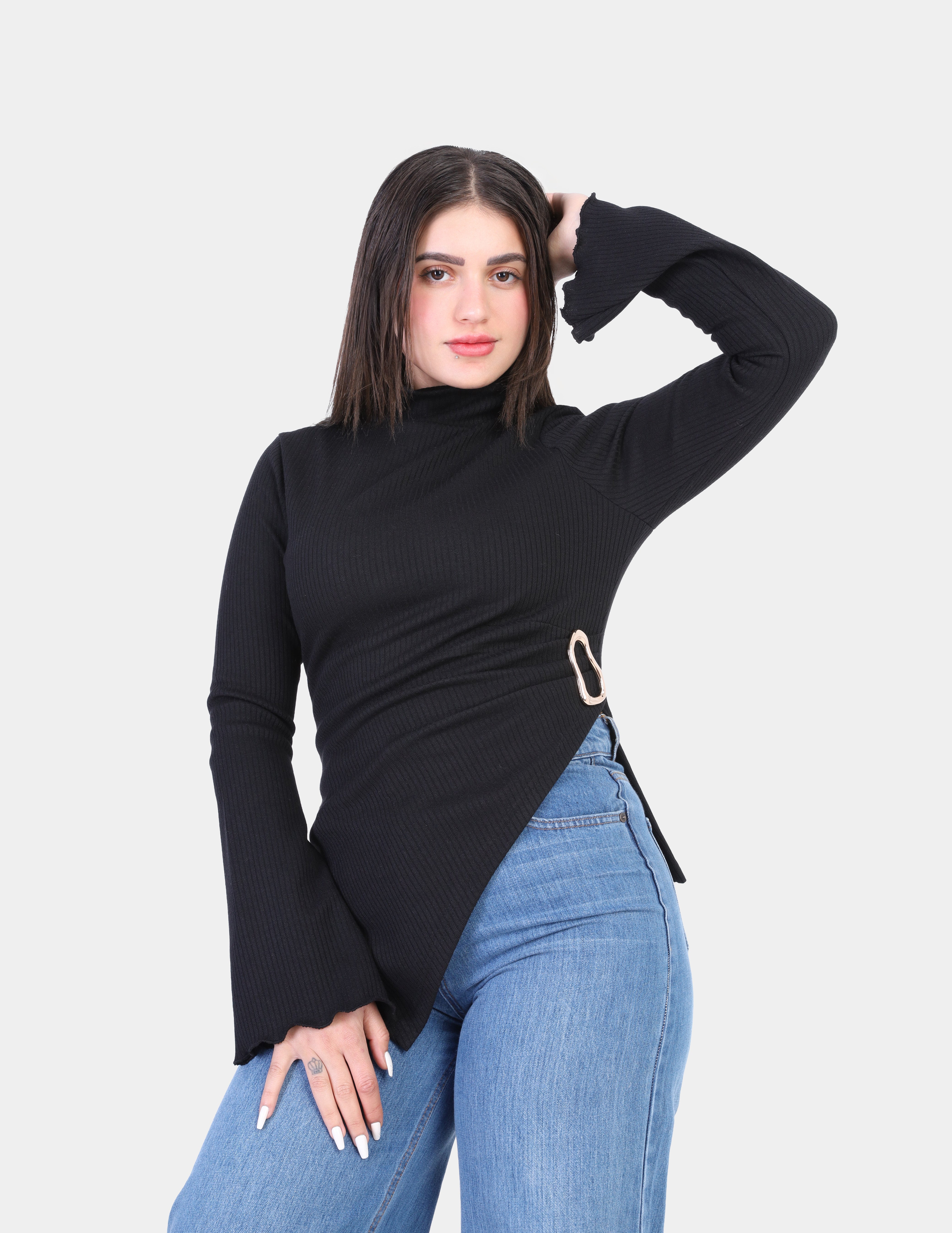 Asymmetrical Ribbed Blouse w172110045
