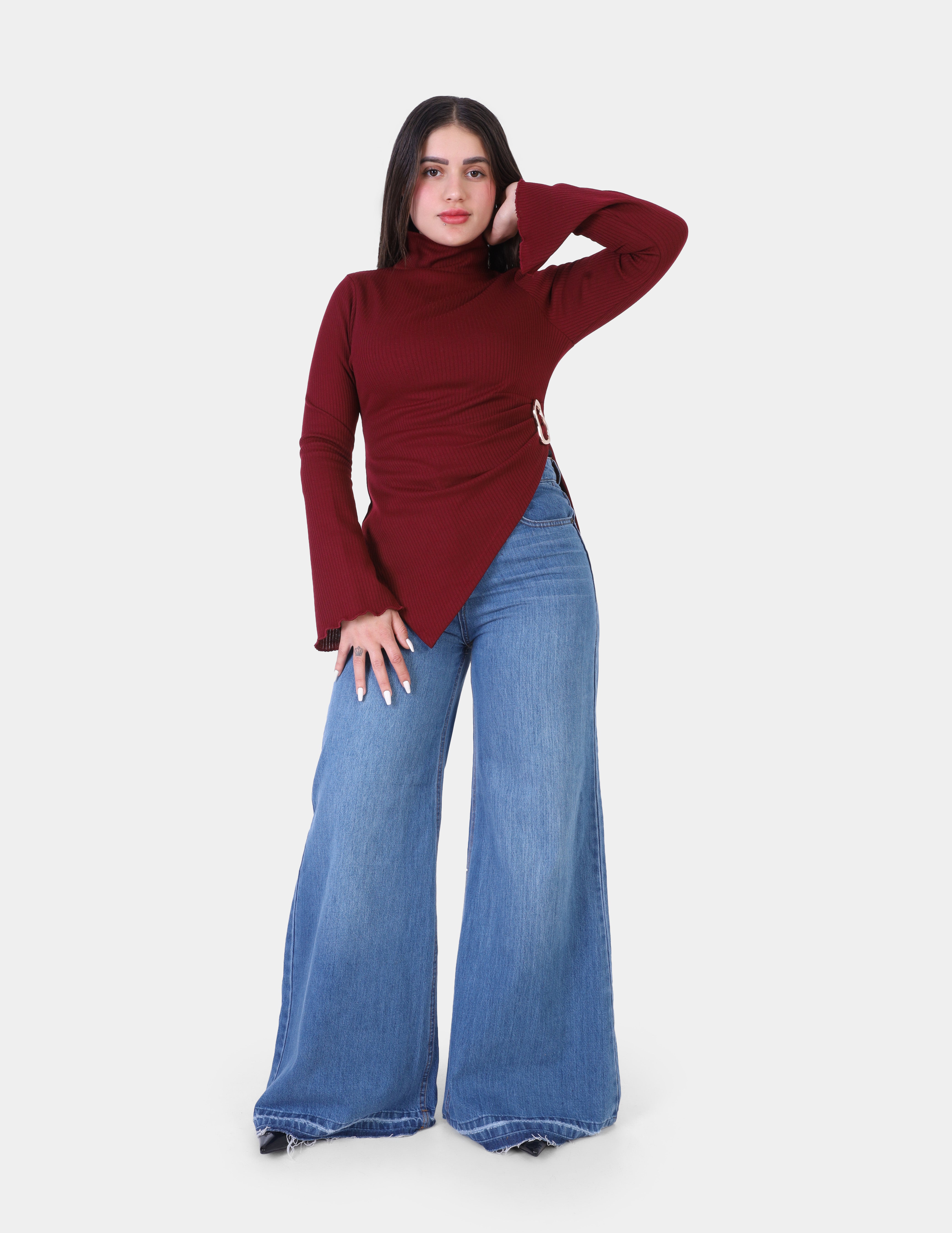 Asymmetrical Ribbed Blouse w172110045