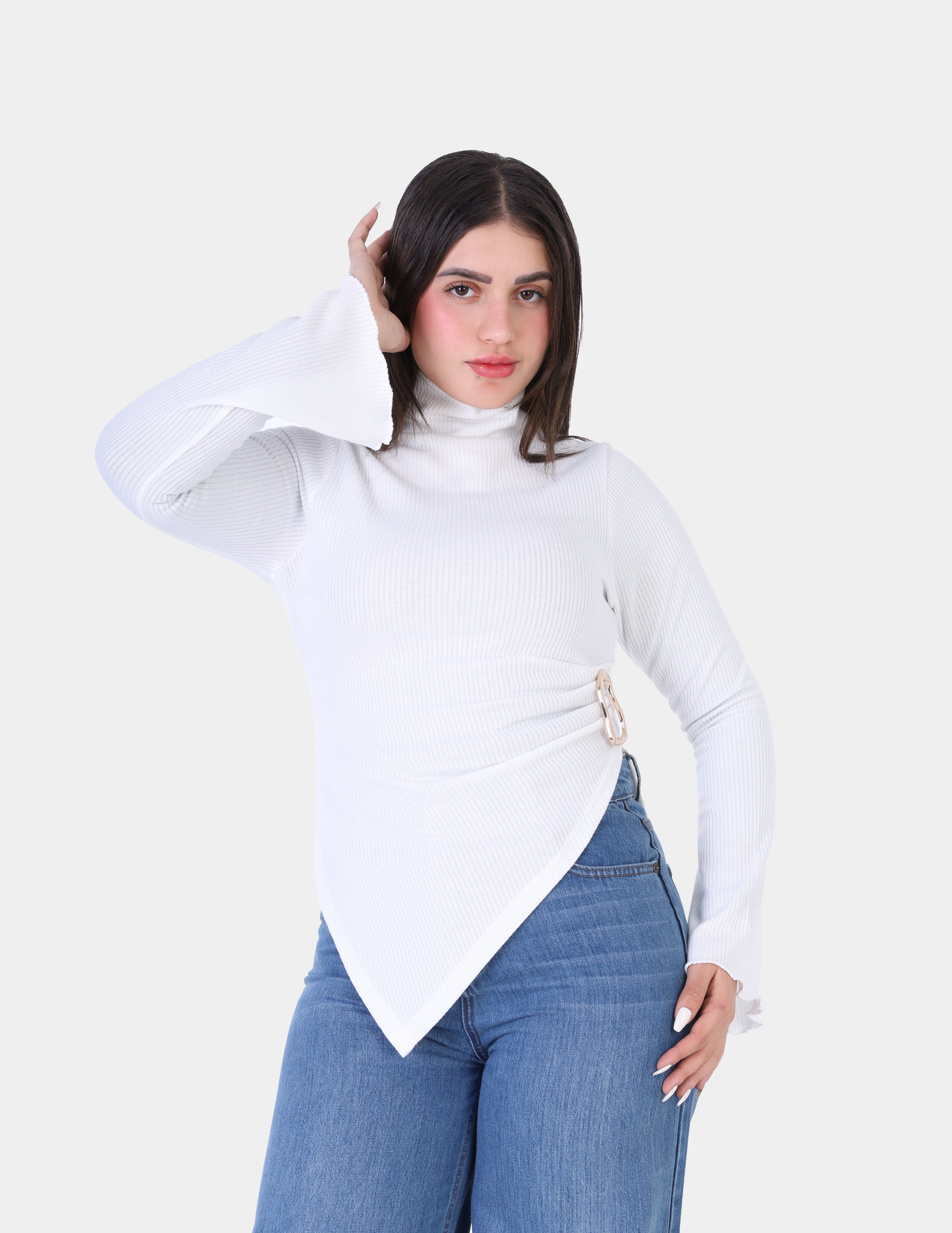 Asymmetrical Ribbed Blouse w172110045