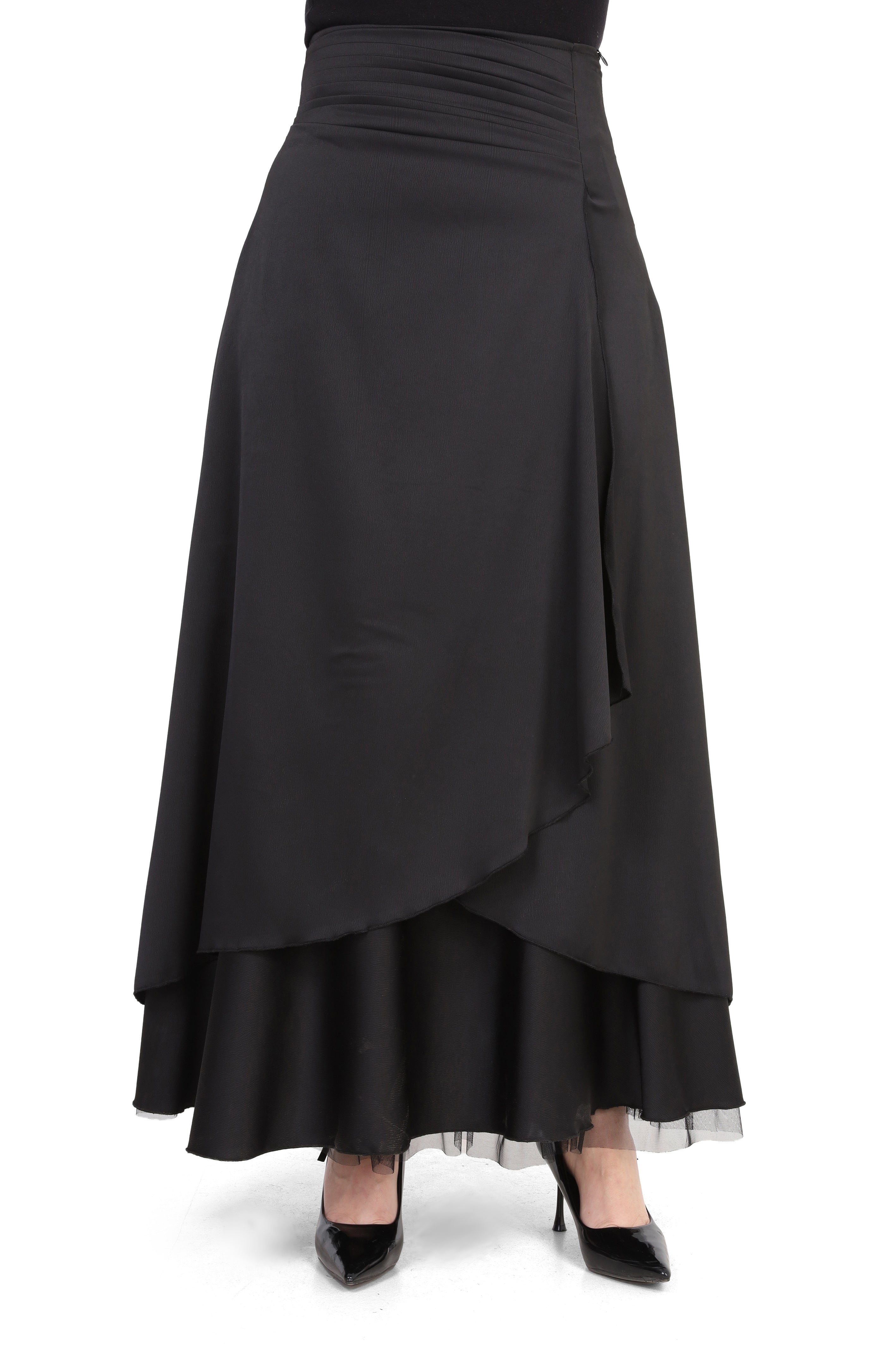 Maxi Two-Layer Satin Skirt w175010073