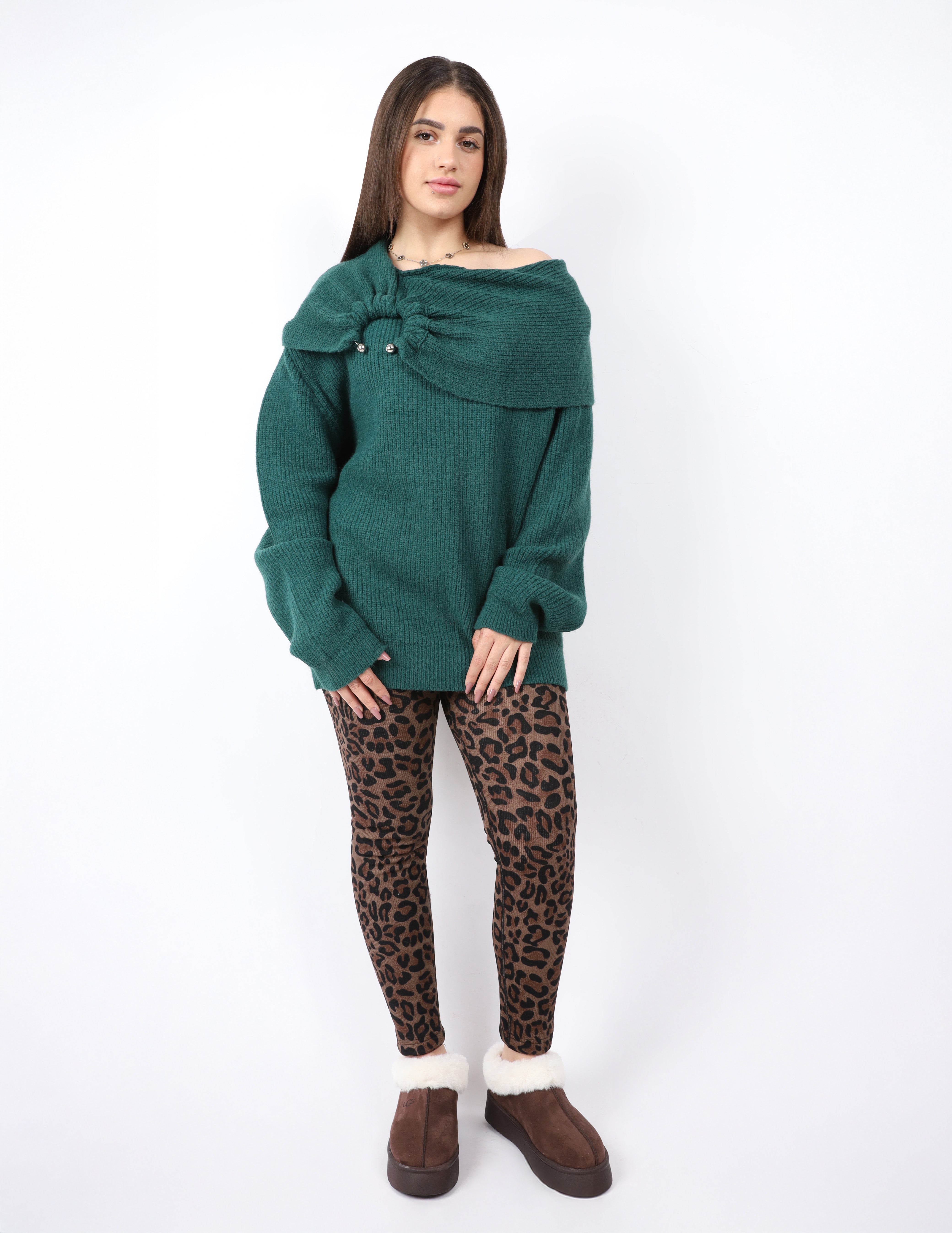 High-Waisted Leopard Print Stretch Leggings w17507028