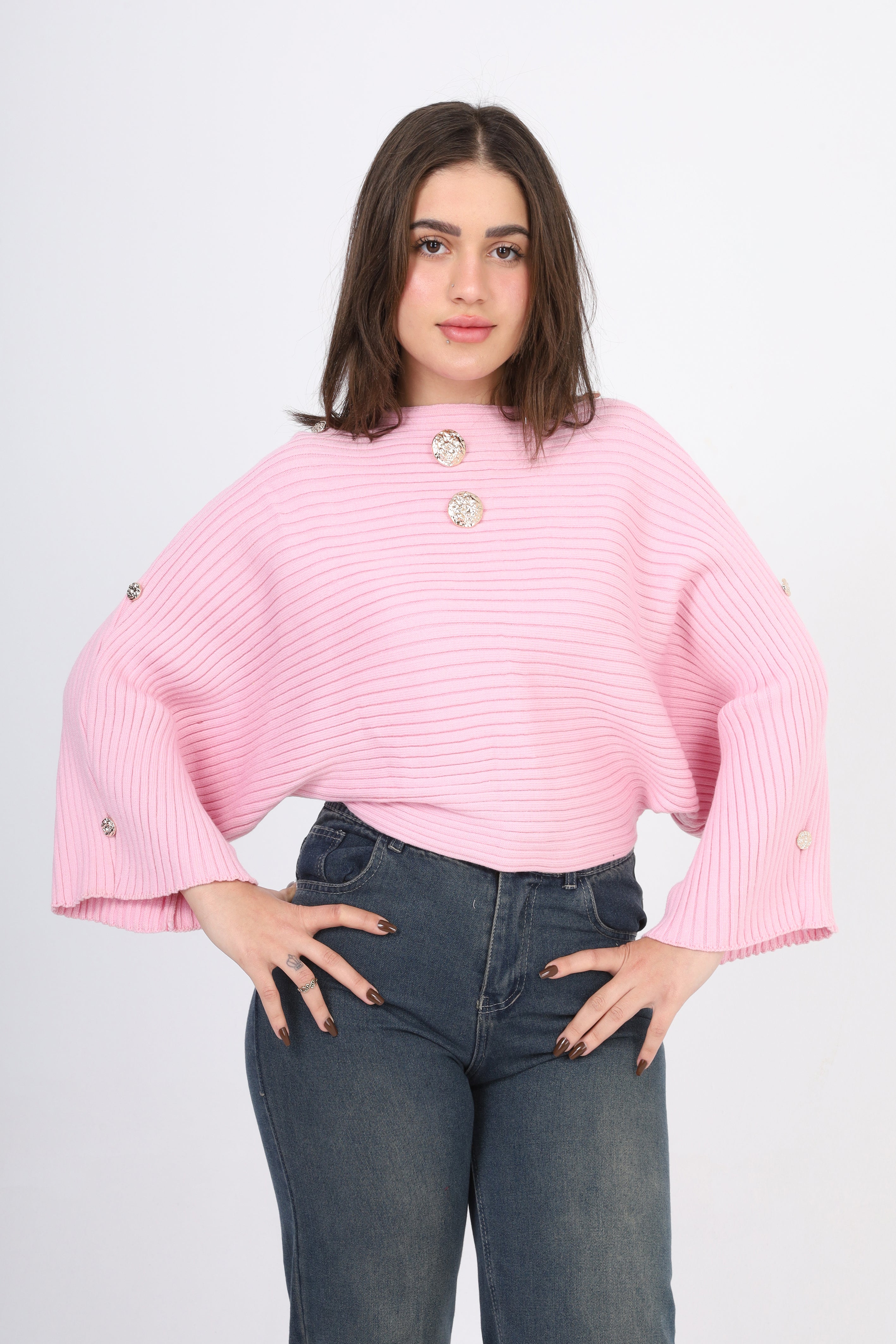 Cropped Blouse with Wide Sleeves w17504022