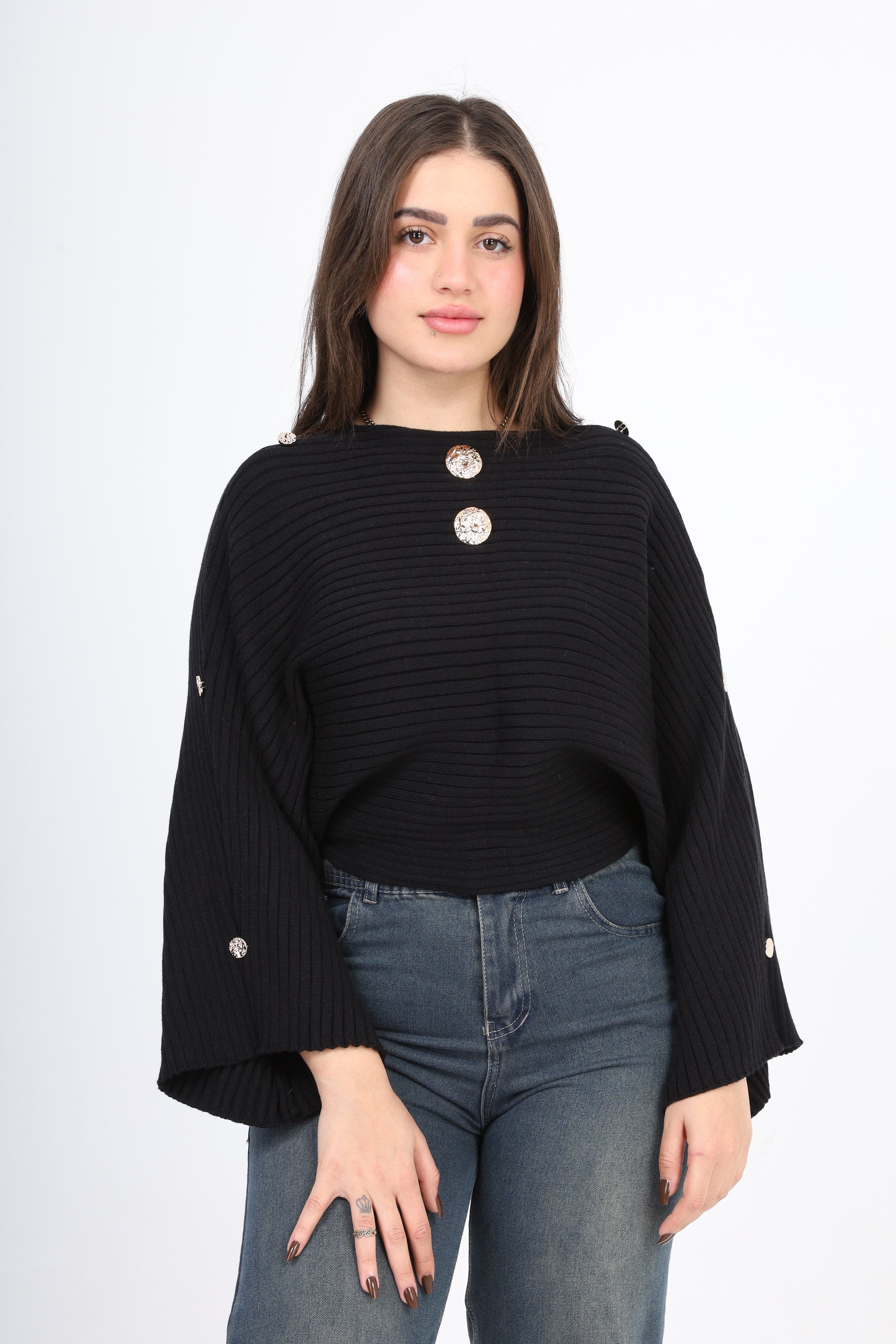 Cropped Blouse with Wide Sleeves w17504022