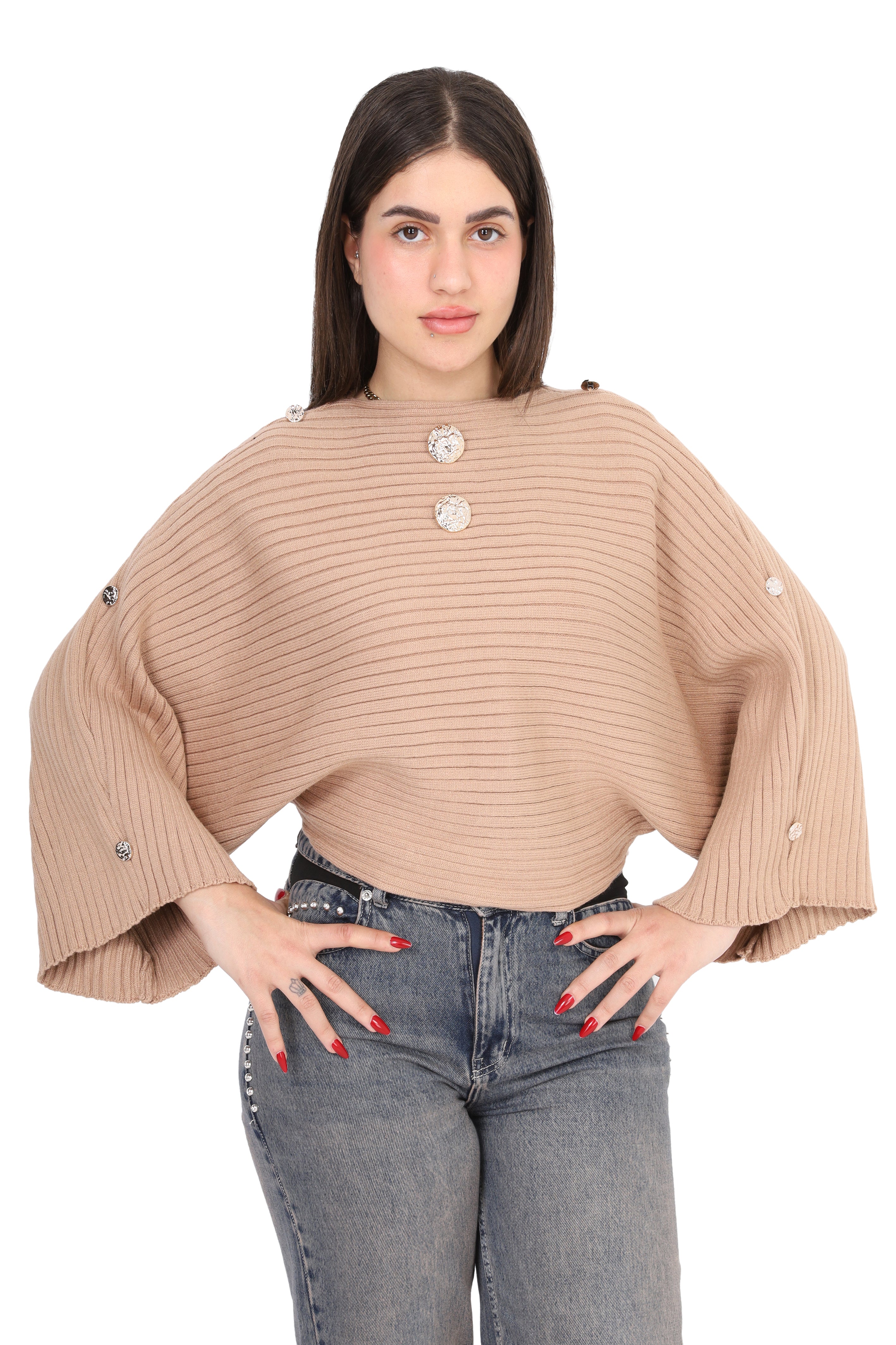 Cropped Blouse with Wide Sleeves w17504022