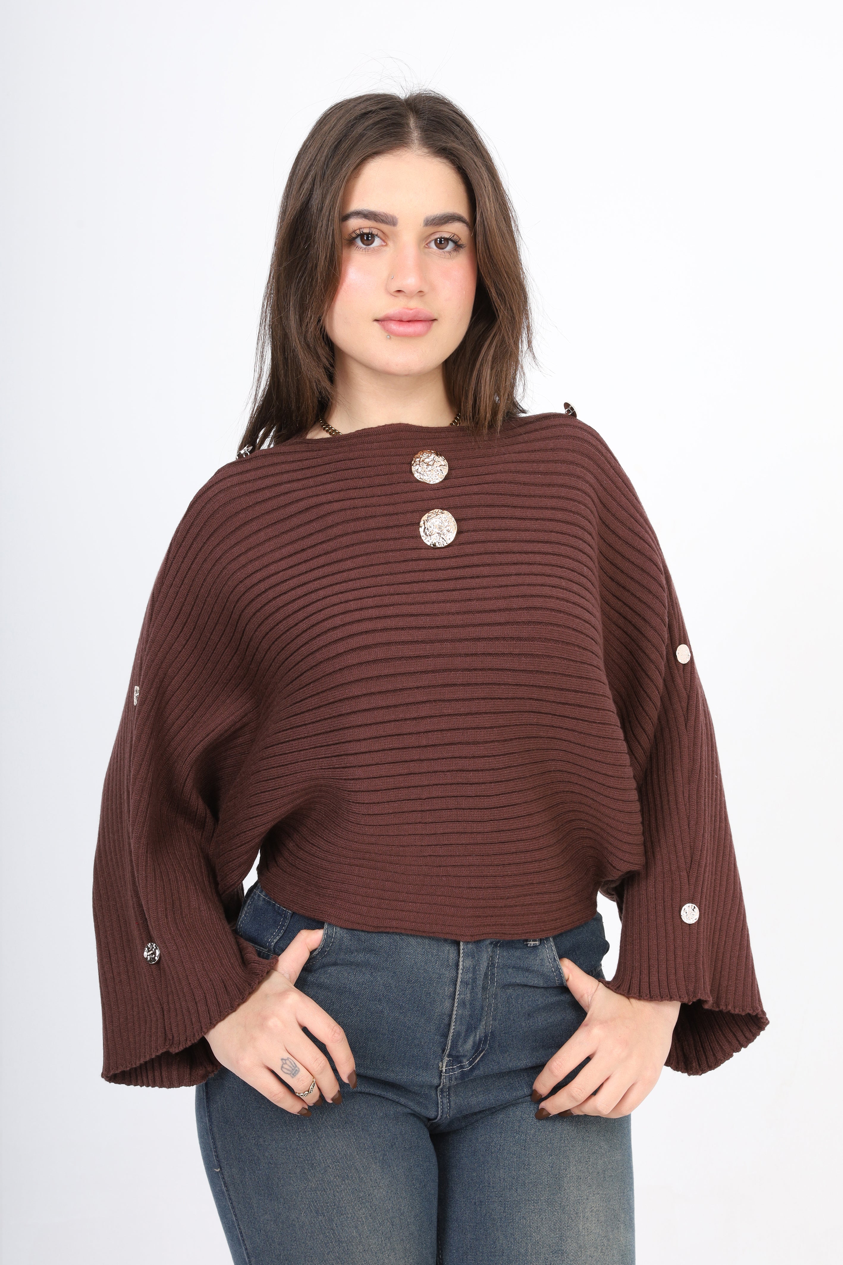Cropped Blouse with Wide Sleeves w17504022