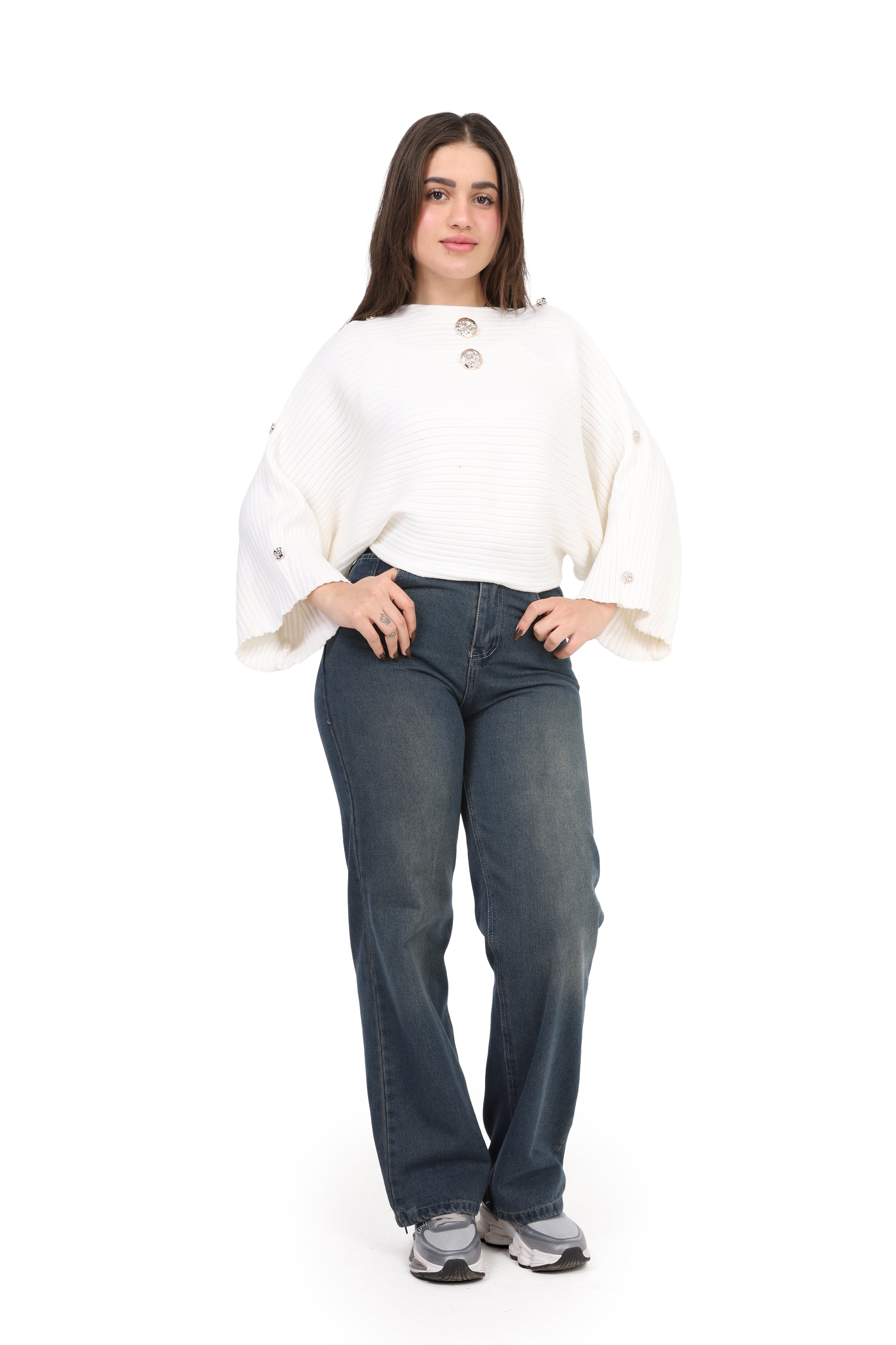 Cropped Blouse with Wide Sleeves w17504022