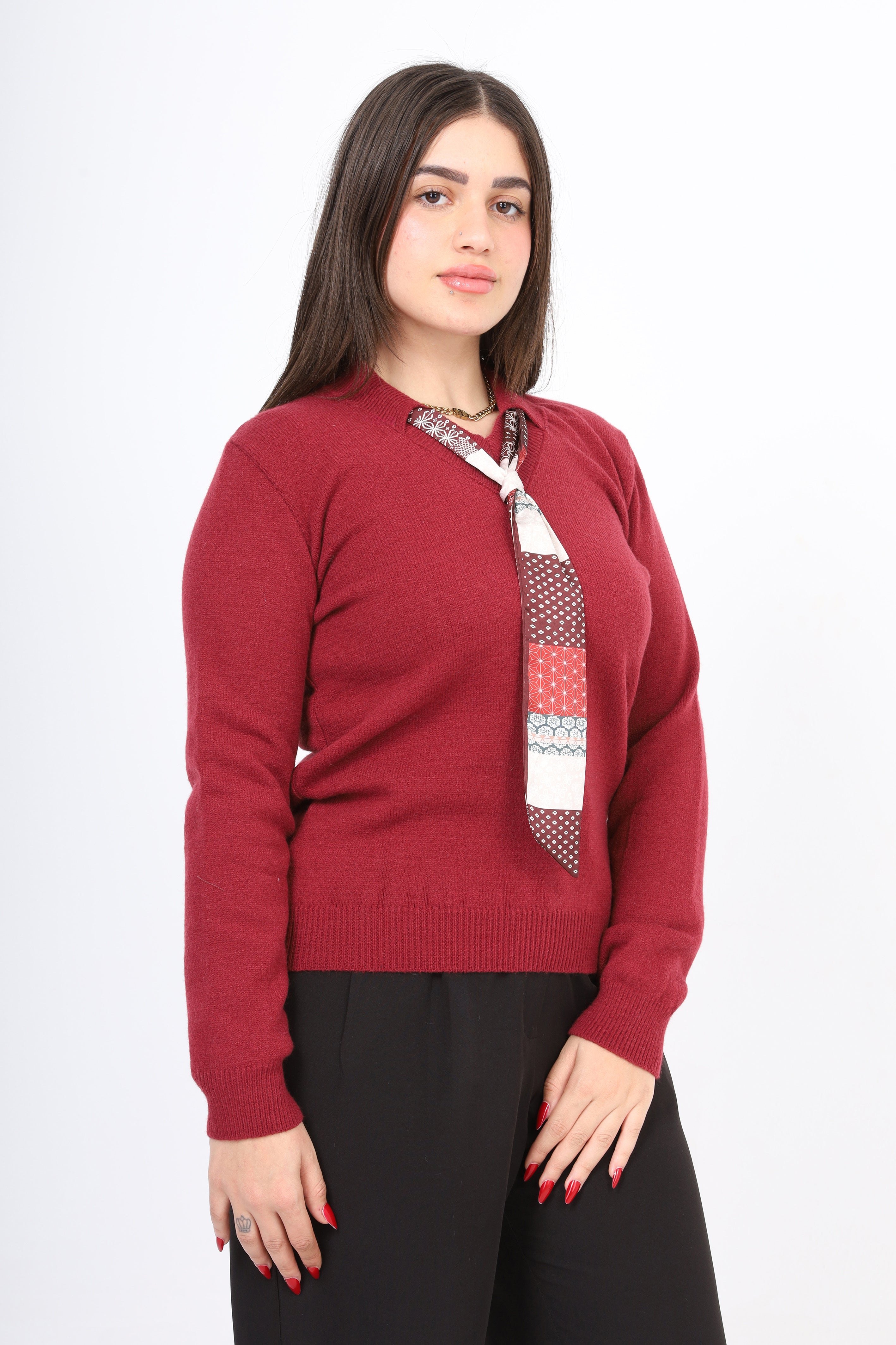 Knit Sweater with Patterned Tie Detail w17504023