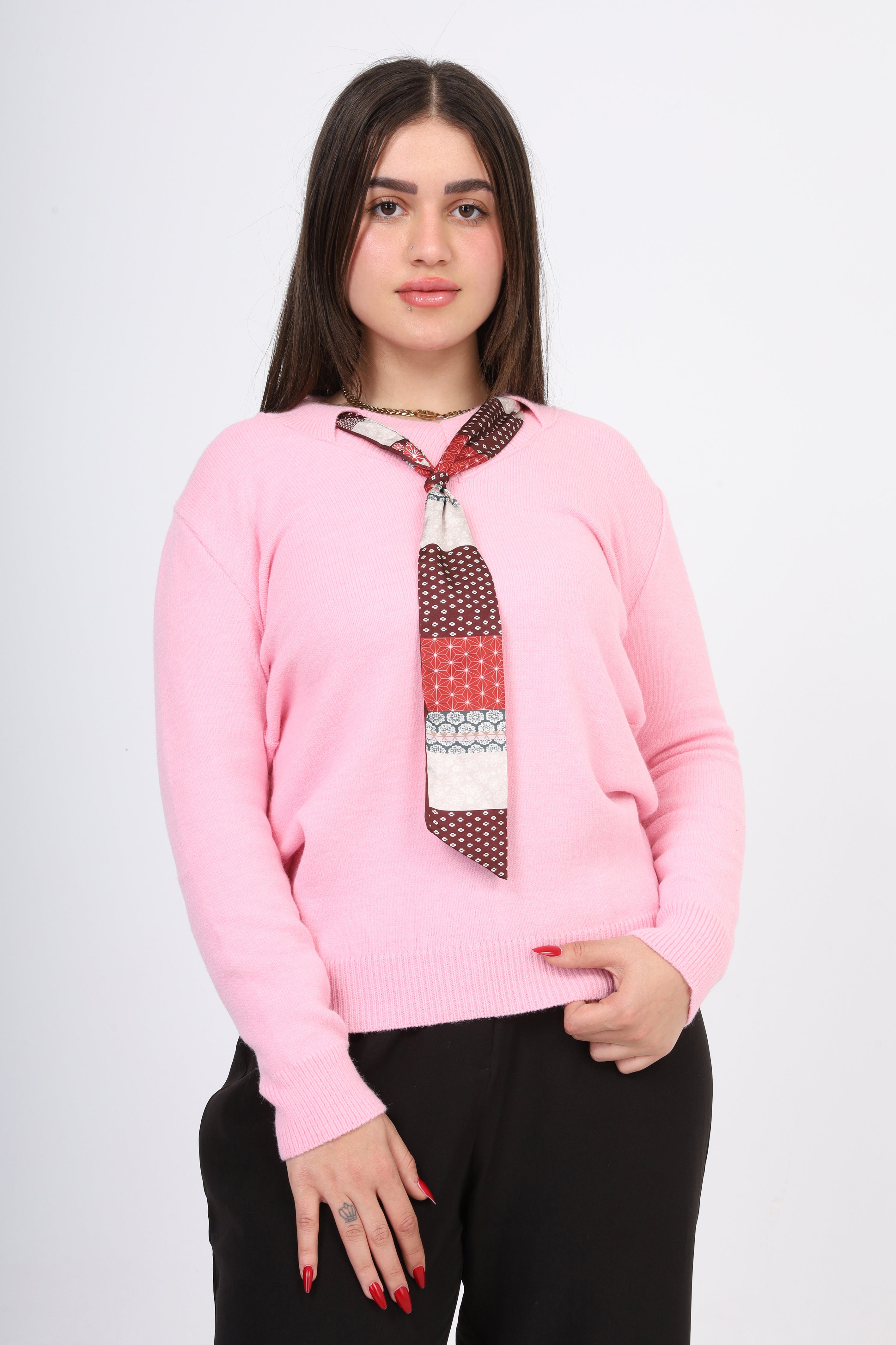 Knit Sweater with Patterned Tie Detail w17504023