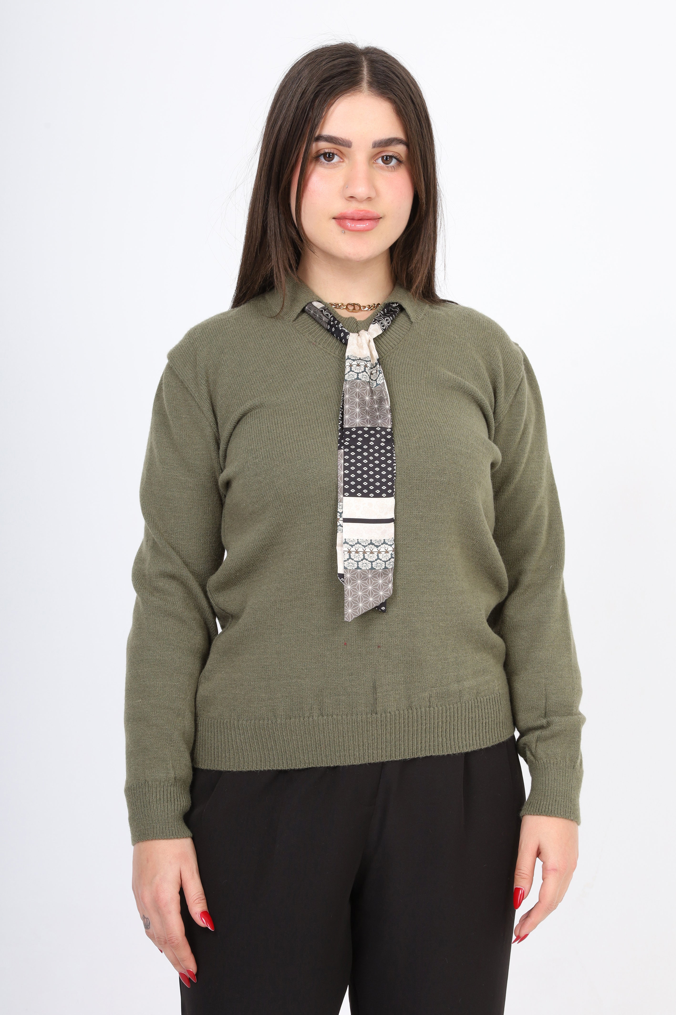 Knit Sweater with Patterned Tie Detail w17504023