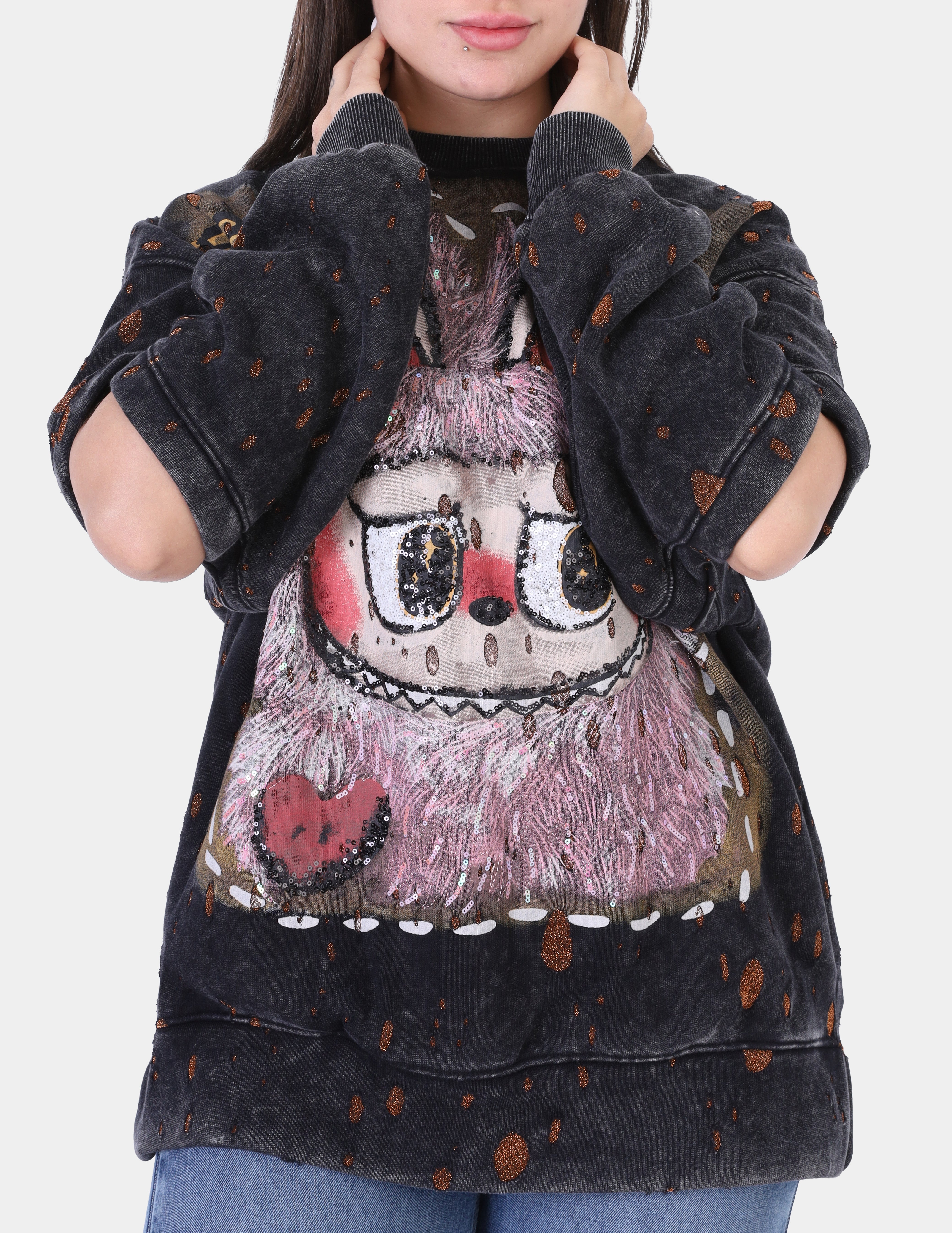 Oversized Sweatshirt with Cut-Out Sleeve Details w175480163