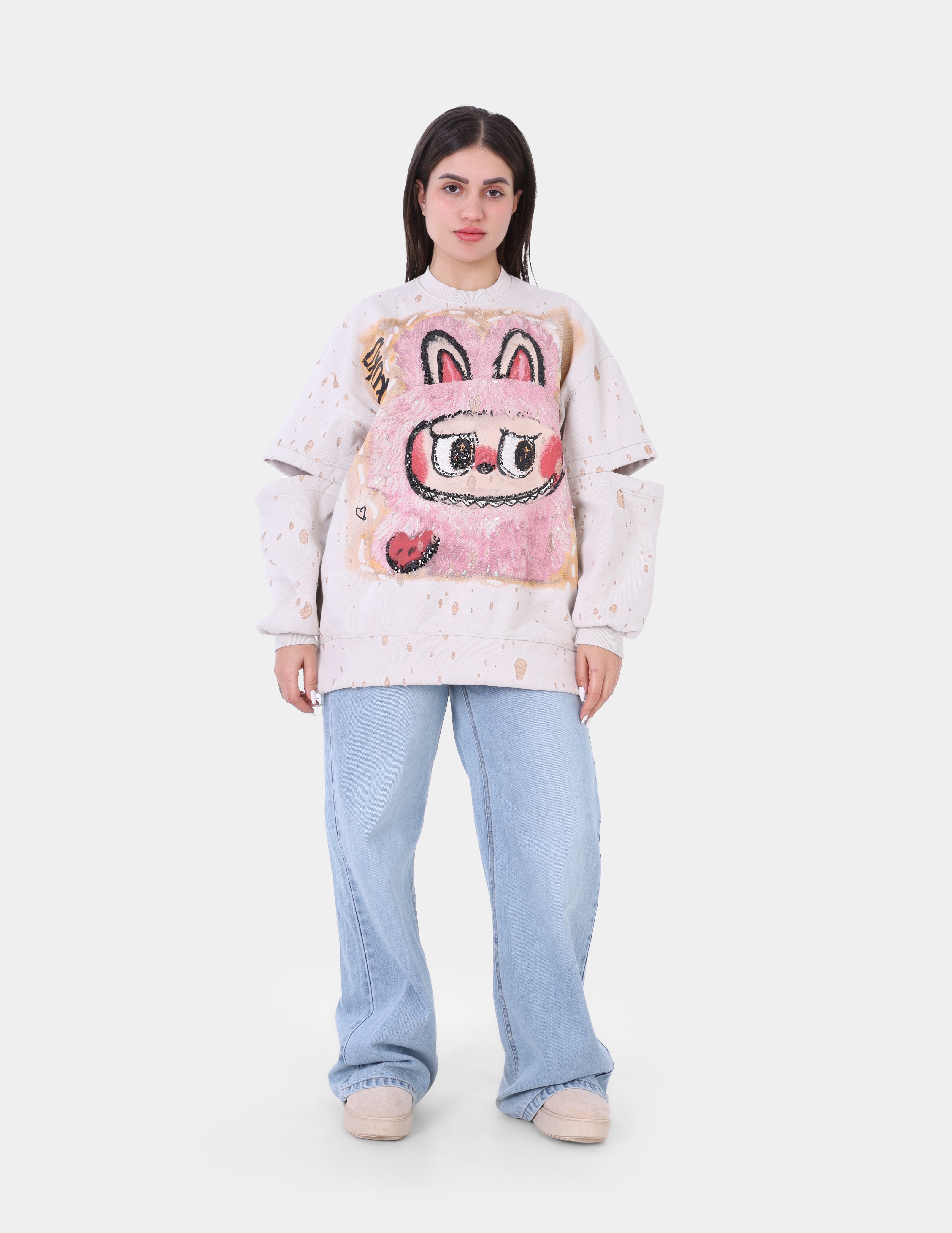 Oversized Sweatshirt with Cut-Out Sleeve Details w175480163